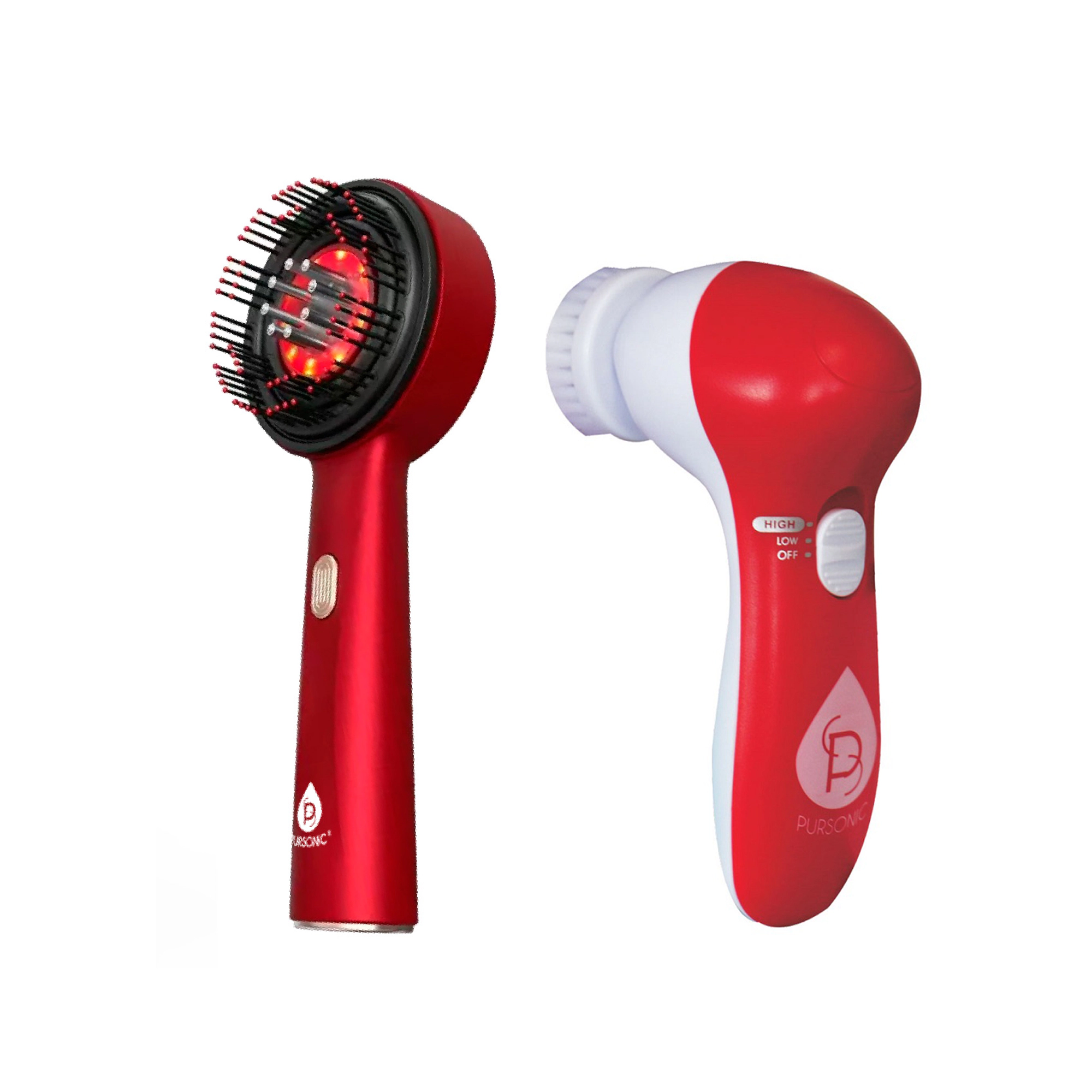 Pursonic Unisex Hair & Skin Wellness Bundle: Red Light LED Scalp Therapy Brush & Facial Cleansing Brush