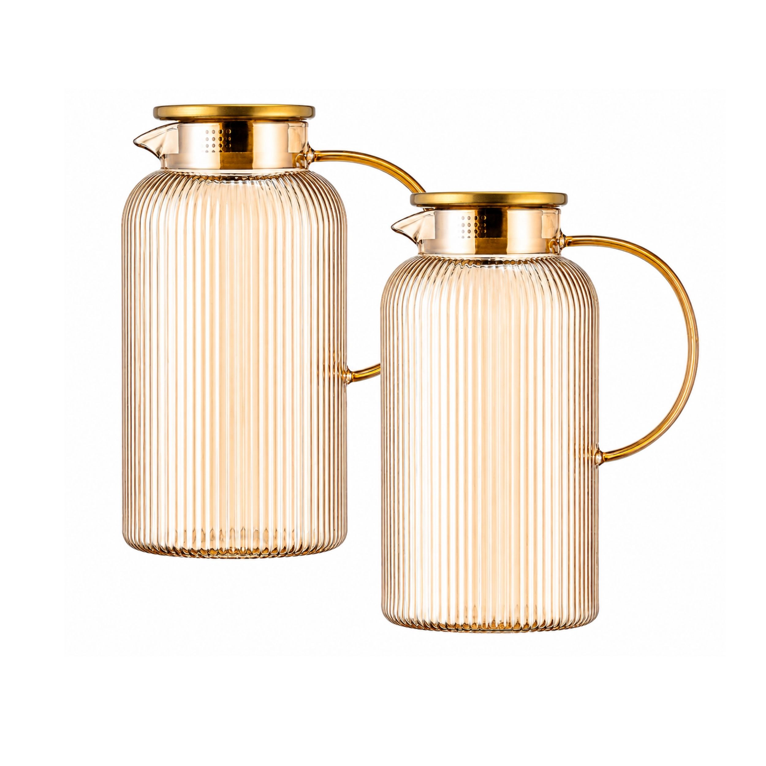 Stock Preferred Pack of 2 68 oz Striped Glass Pitchers with Lids and Silicone Bases