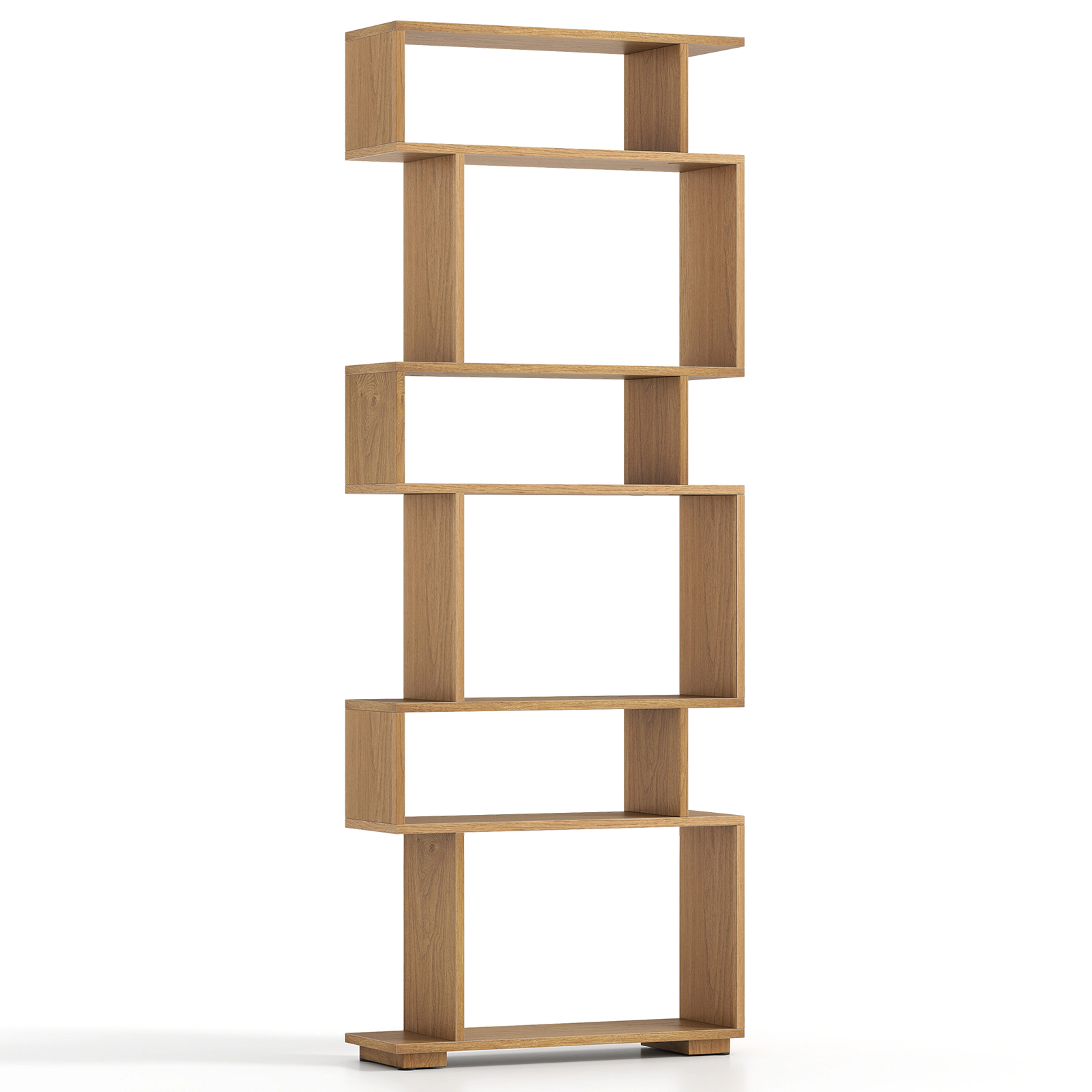 SUGIFT 6-Tier Geometric Bookshelf 22-lb Bottom Capacity with Anti-Tipping Kits Natural for Home Office
