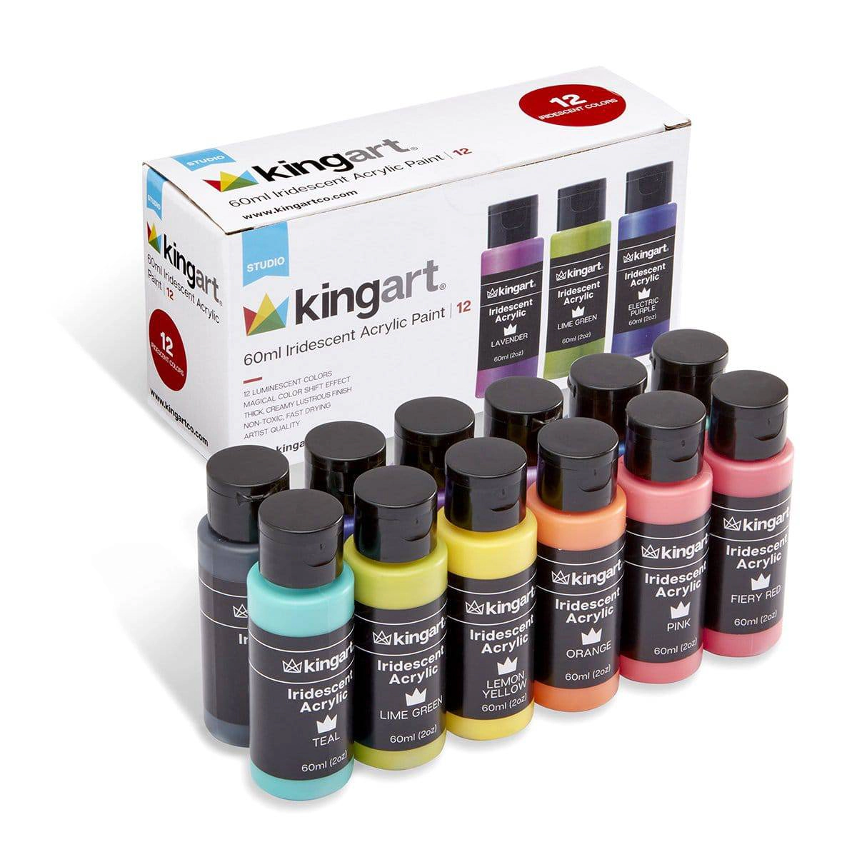 KINGART Studio Acrylic Paint - 60ml Bottles - 12 Iridescent Colors