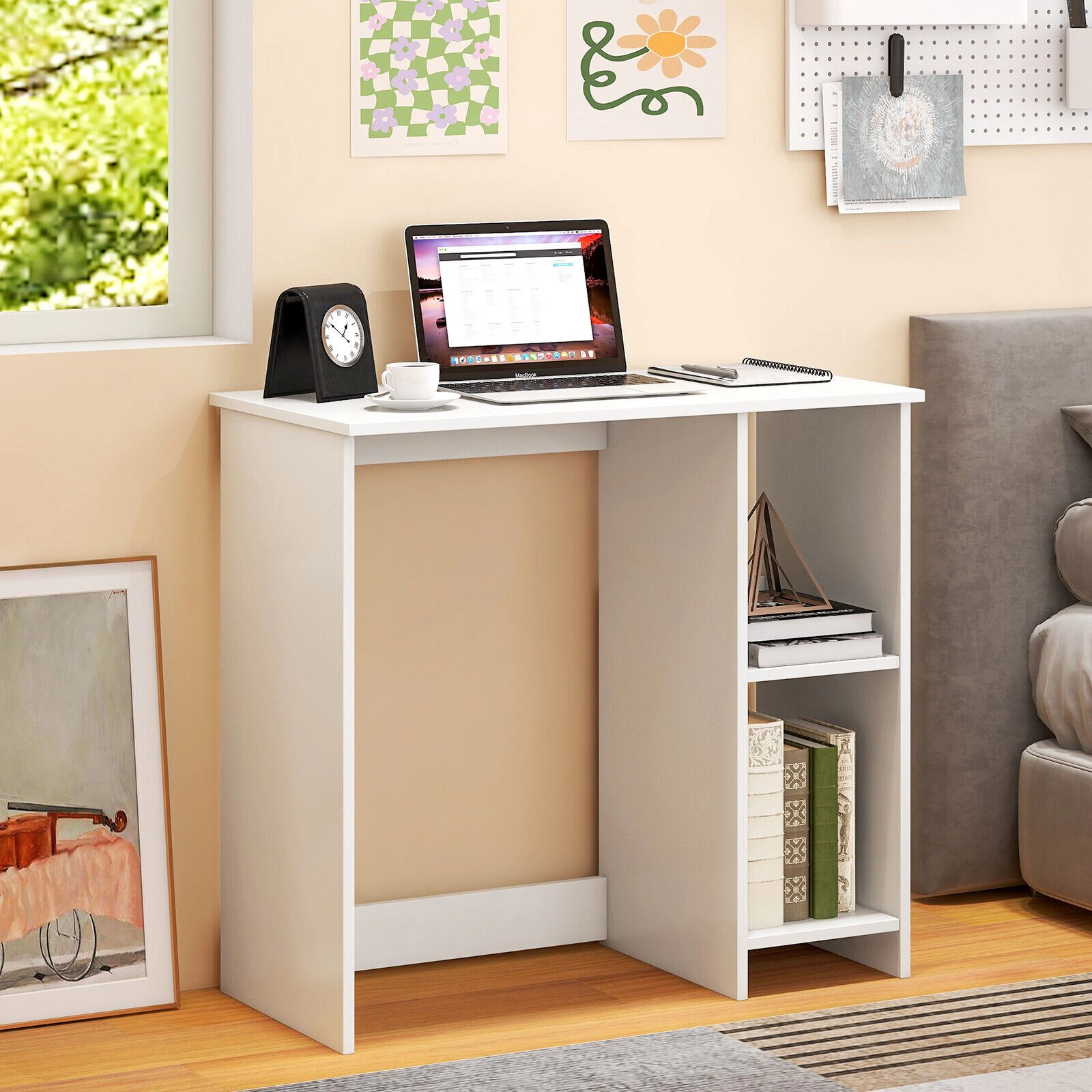 SlickBlue 31.5 Inch Small Computer Desk With 2-Tier Shelf