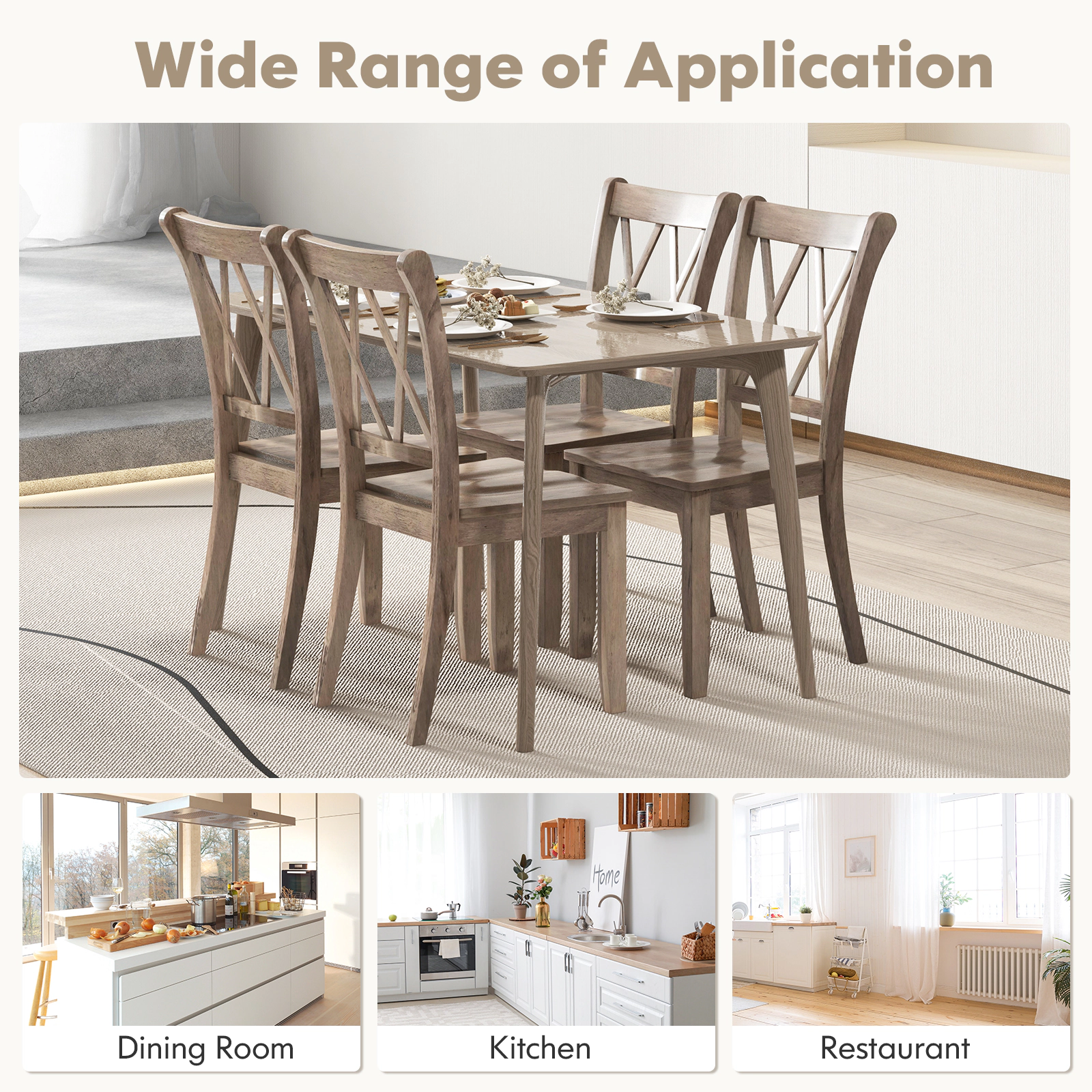 SUGIFT Set of 2 Brown Wooden Farmhouse Dining Chairs with Double X Back