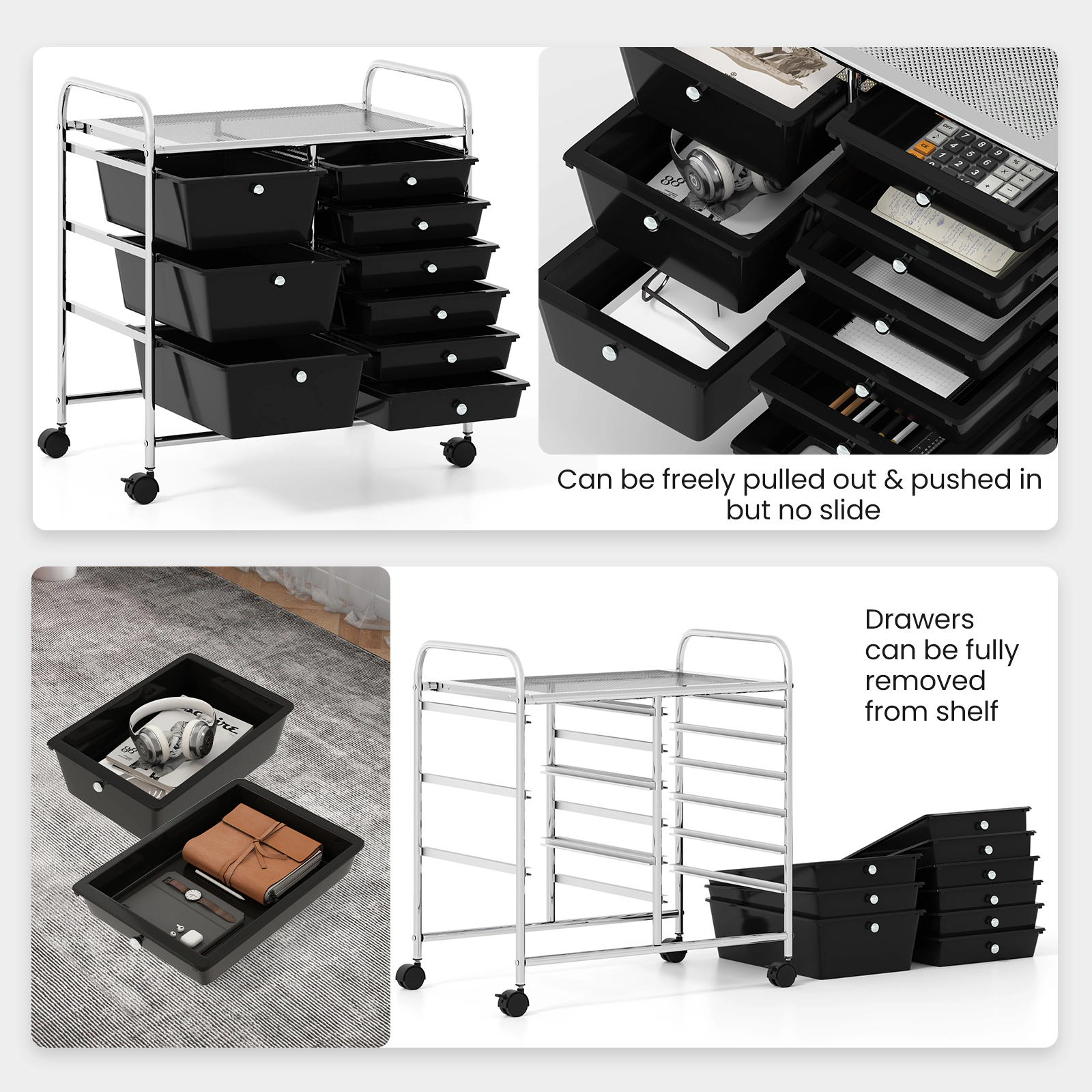 SUGIFT 9-Drawer Rolling Storage Cart with Metal Frame and Removable Drawers