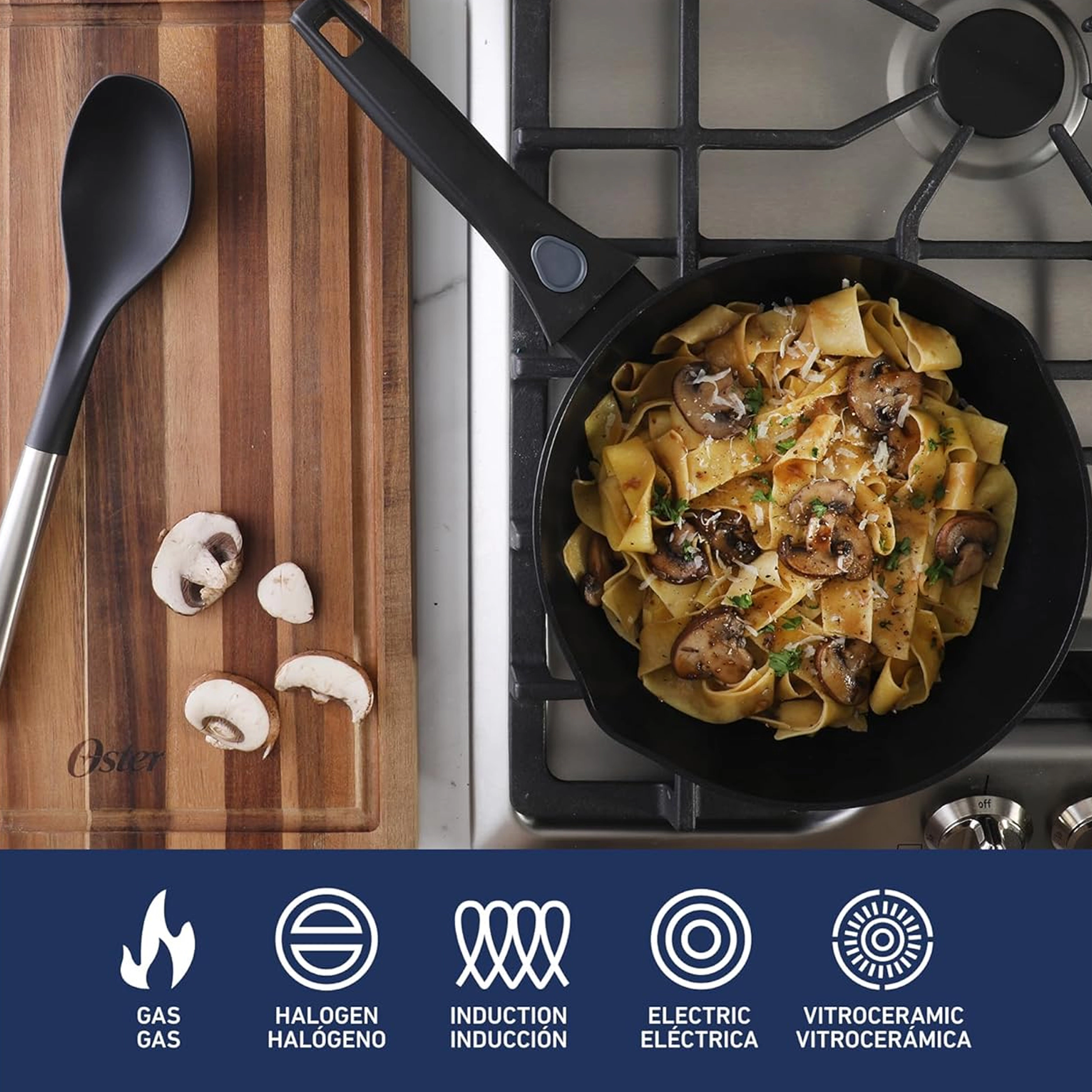 Oster SmartHandle Advance 13 Piece Nonstick Cookware Combo Set in Matte Black