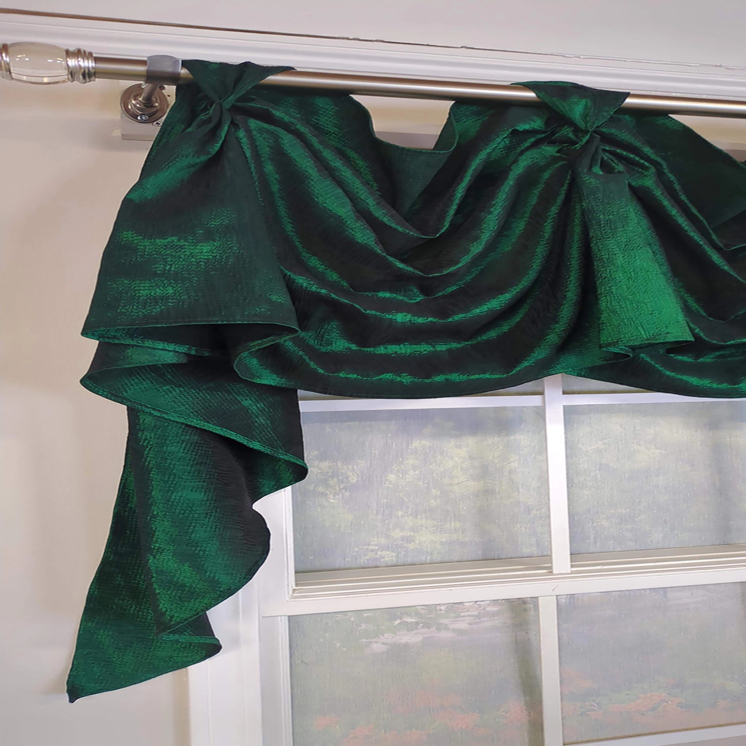 RLF Home Crinkle Taffeta 3-S Victory 100% Polyester Tab Top Swag Window Curtain 54" x 25" Green