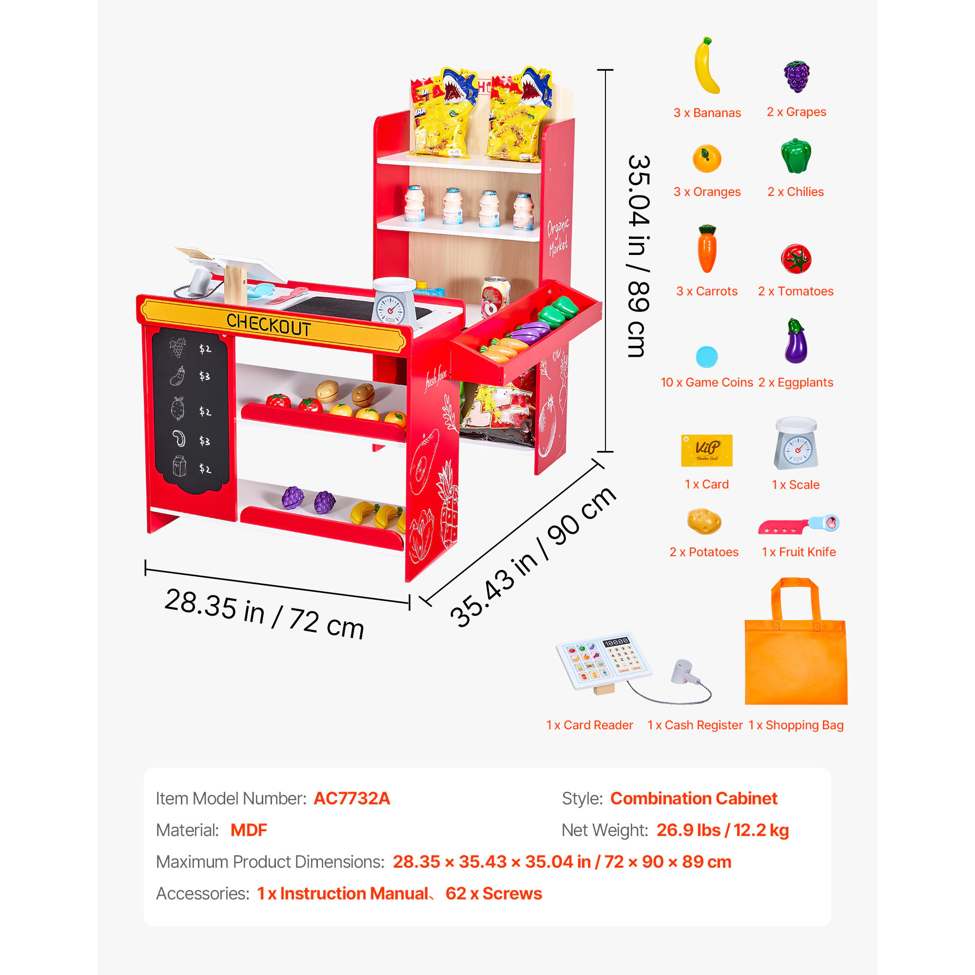 HONGGE Wooden Grocery Store Playset with Cash Register Kids Pretend Play Gift for Boys & Girls