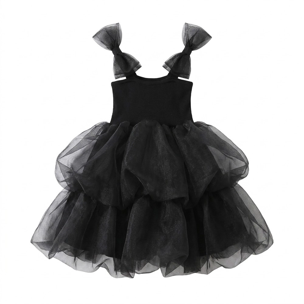 MyKids-USA Toddler Black Princess Tutu Dress, Cotton-Blend Herbon Style