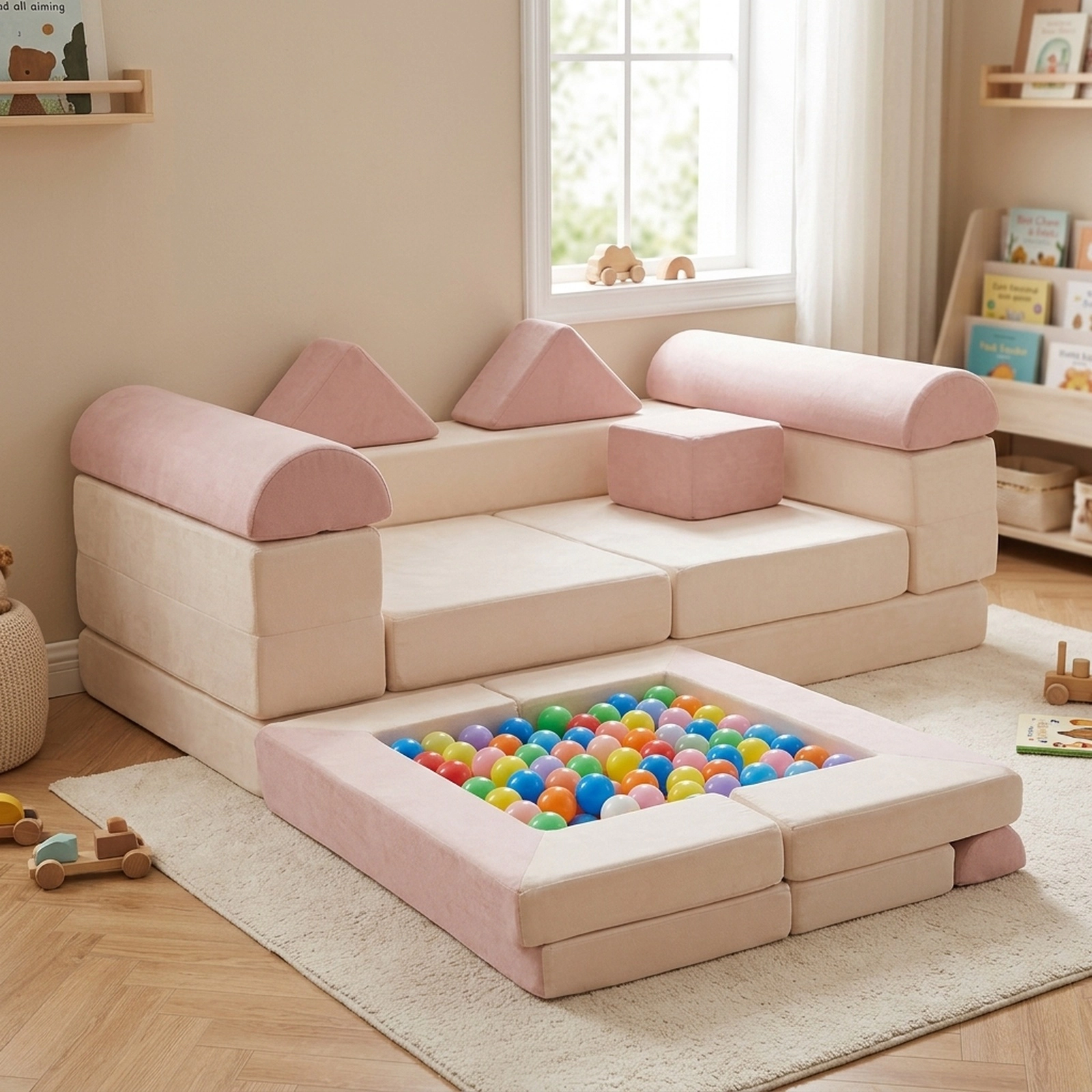 SUGIFT 9-Piece Foam Climbing Blocks Toddler Soft Play Set, Pink