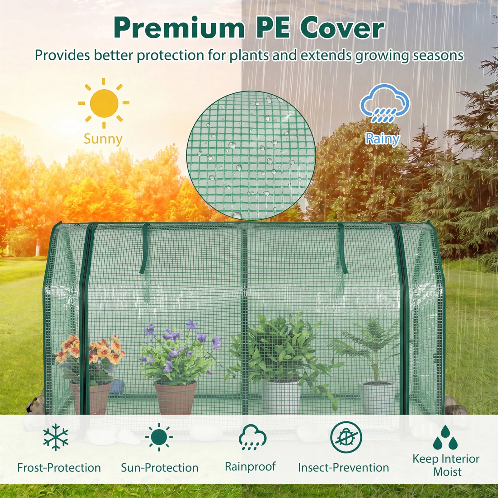 SUGIFT Outdoor Portable Mini Greenhouse with PE Cover and Zippered Door 47-in Wide Frame White/Green