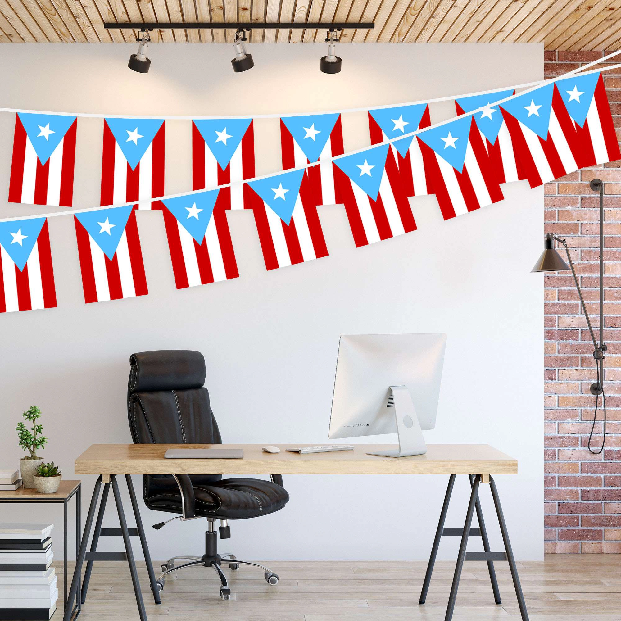 G128 Puerto Rico Light Blue Bunting Banner - 33 ft String with 38 Mini Flags, 8.2 x 5.5 in, 150D Polyester