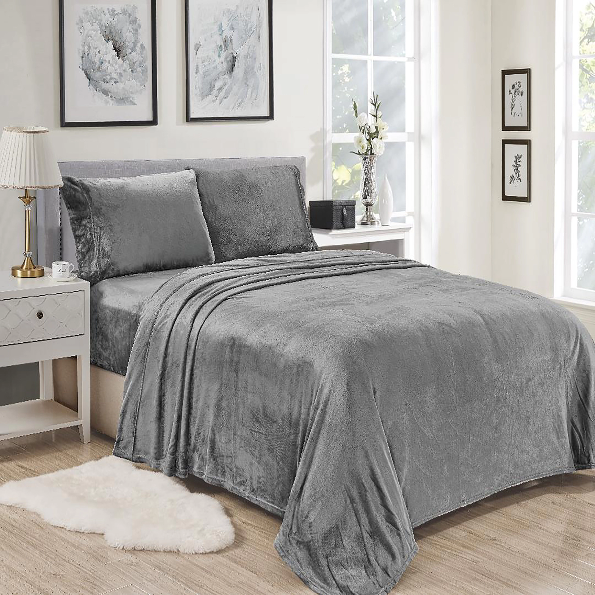 Plazatex Kansas Wrinkle Resistant Ultra Soft Solid Premium All Season Bed Sheet Set King Light Grey