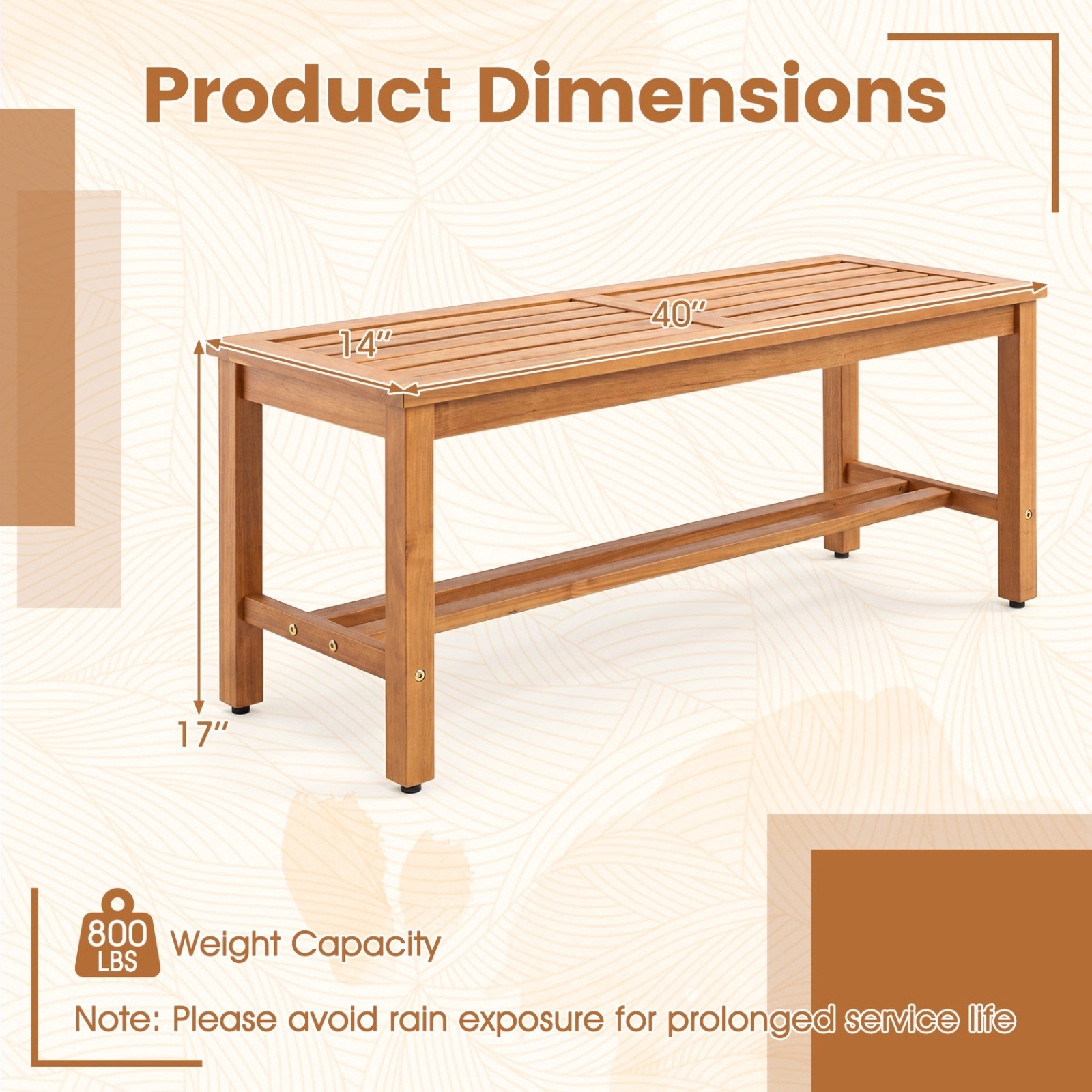 SUGIFT Set of 2 40-Inch Natural Acacia Wood Outdoor Benches