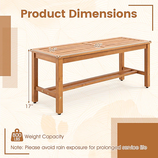 SUGIFT Set of 2 40-Inch Natural Acacia Wood Outdoor Benches