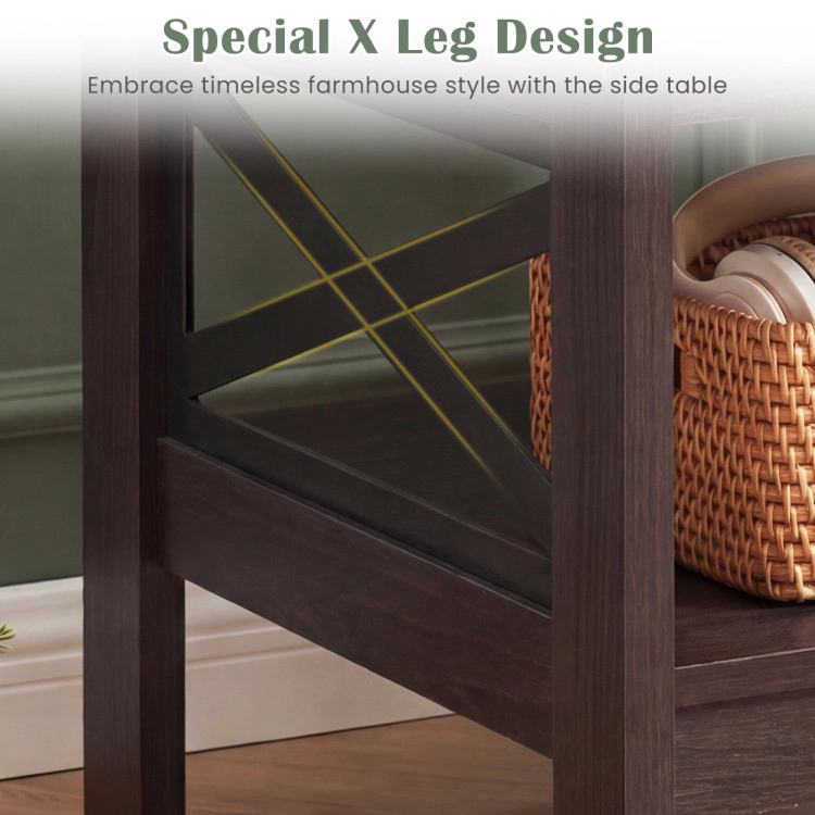 Hivvago 2-Tier Square Side Table With Storage Shelf And X-Frame For Bedroom Living Room