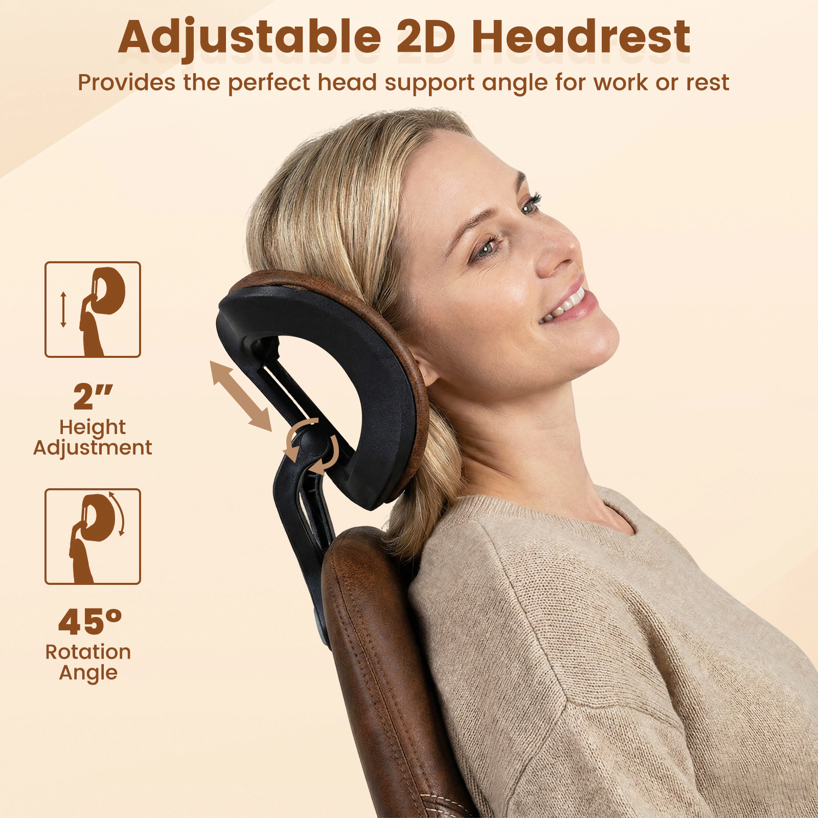 SUGIFT 330-lb Capacity Brown Suede Wing Back Computer Desk Chair with 2D Headrest and 4-Position Tilt Lock