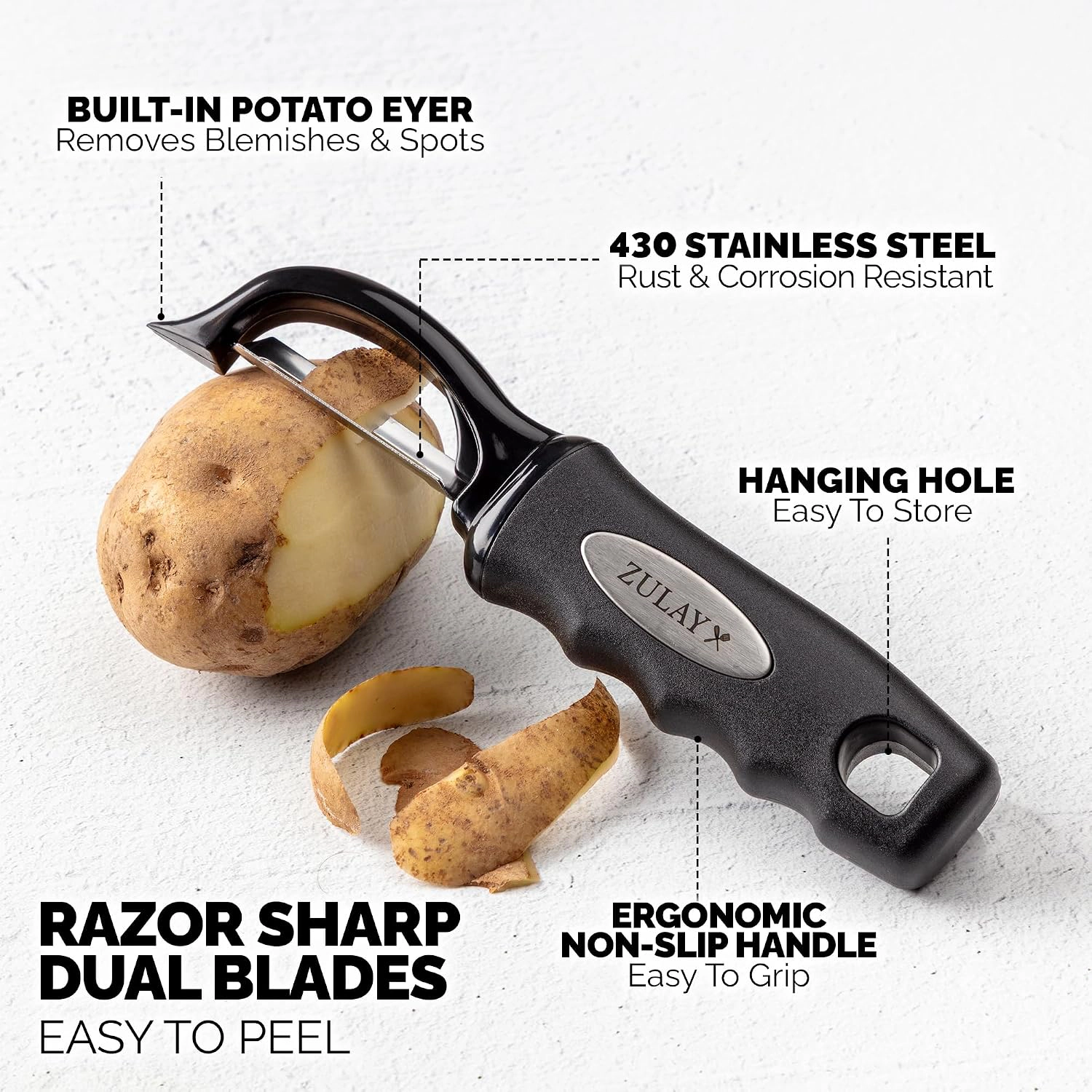 Zulay Kitchen Premium Vegetable Swivel Peeler with Razor Sharp Stainless Steel Blades & Strong Ergonomic Handle