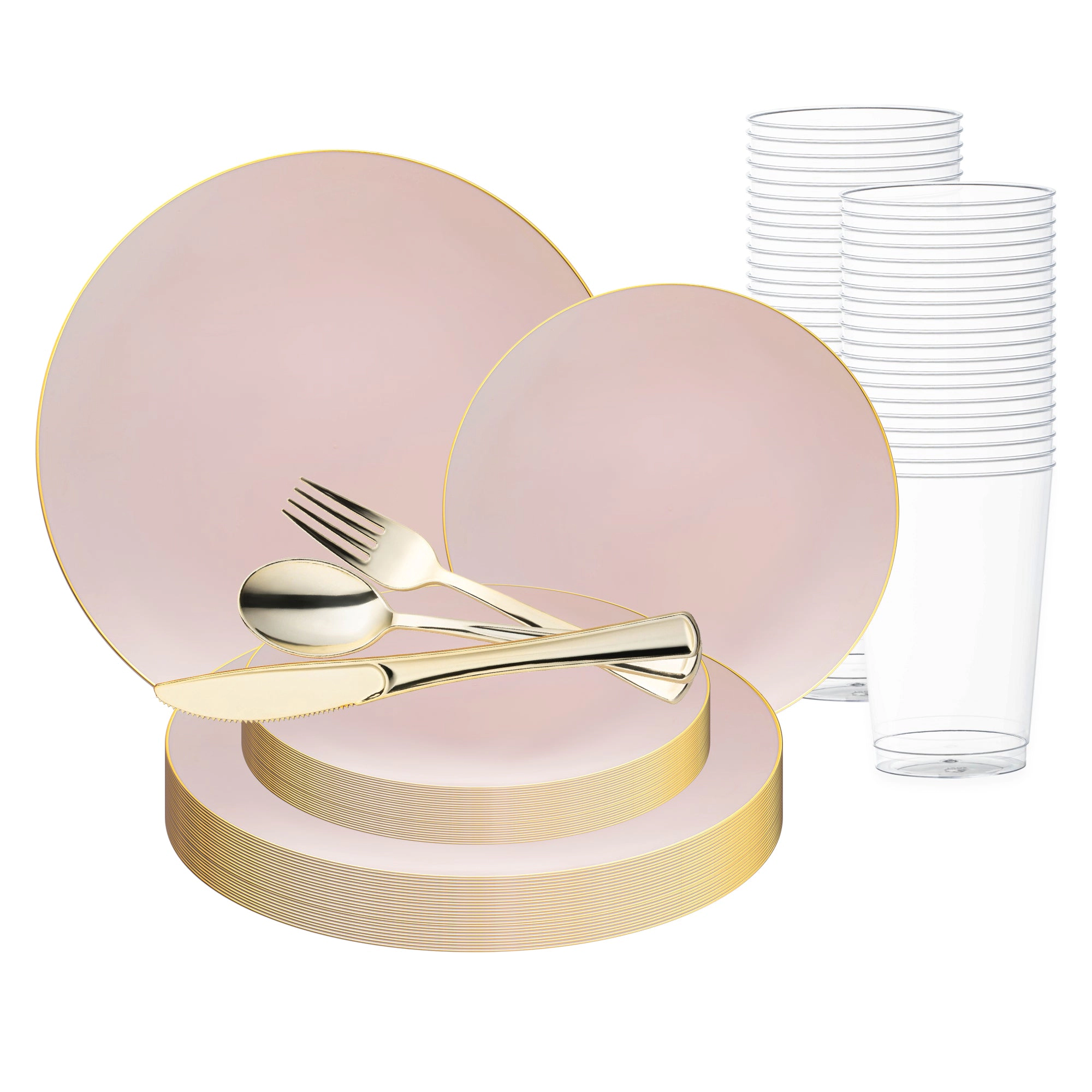 Smarty Had A Party Pink with Gold Organic Round Disposable Plastic Wedding Value Set