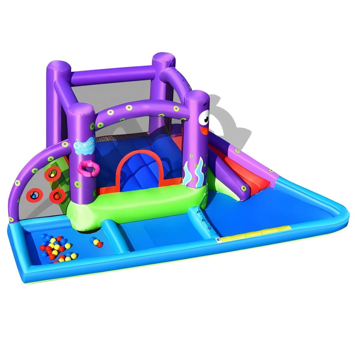SUGIFT Octopus Inflatable Water Slide Bounce Castle with Ball Pit Splash Pool and Basketball Rim