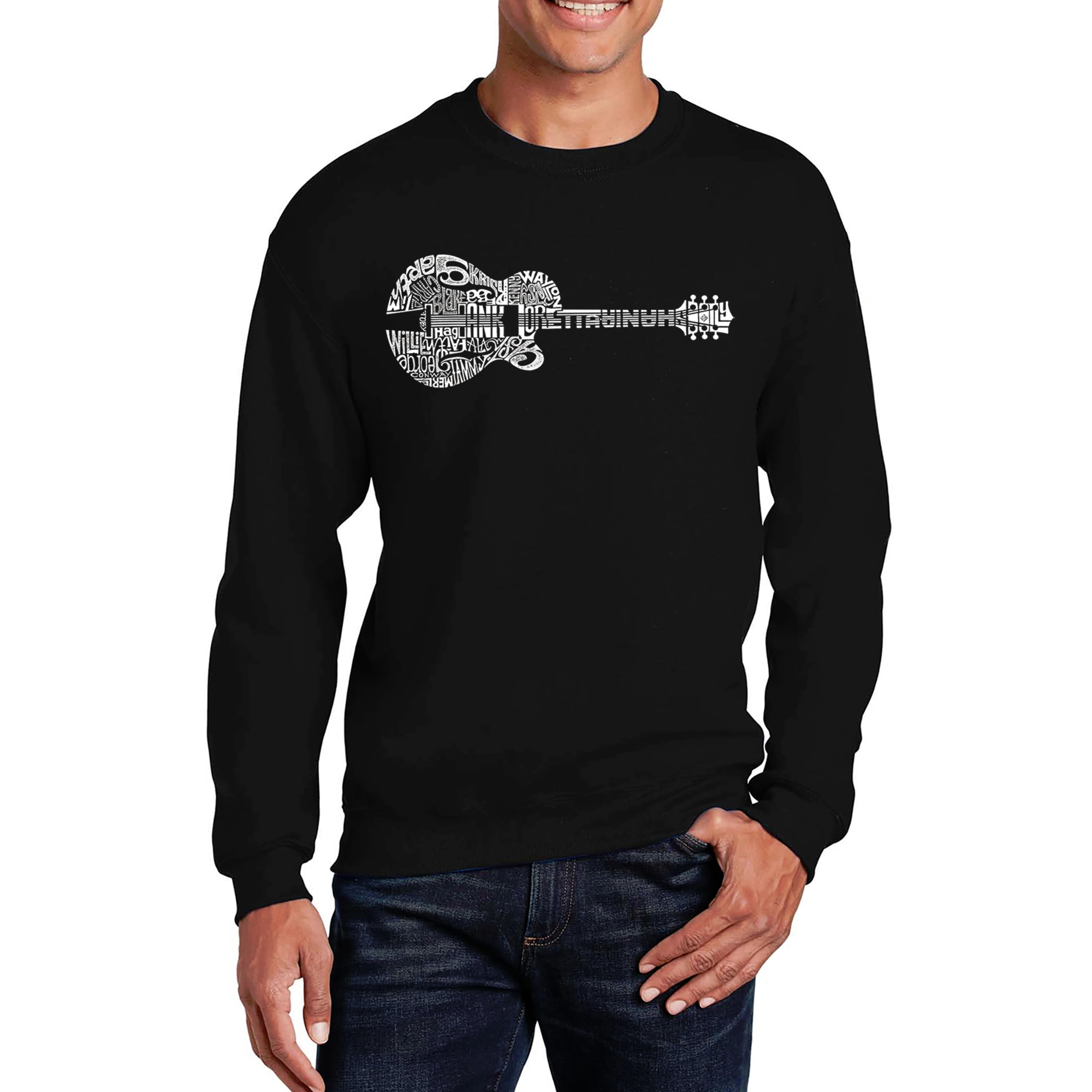 LA Pop Art Country Guitar - Mens Word Crew Sweatshirt