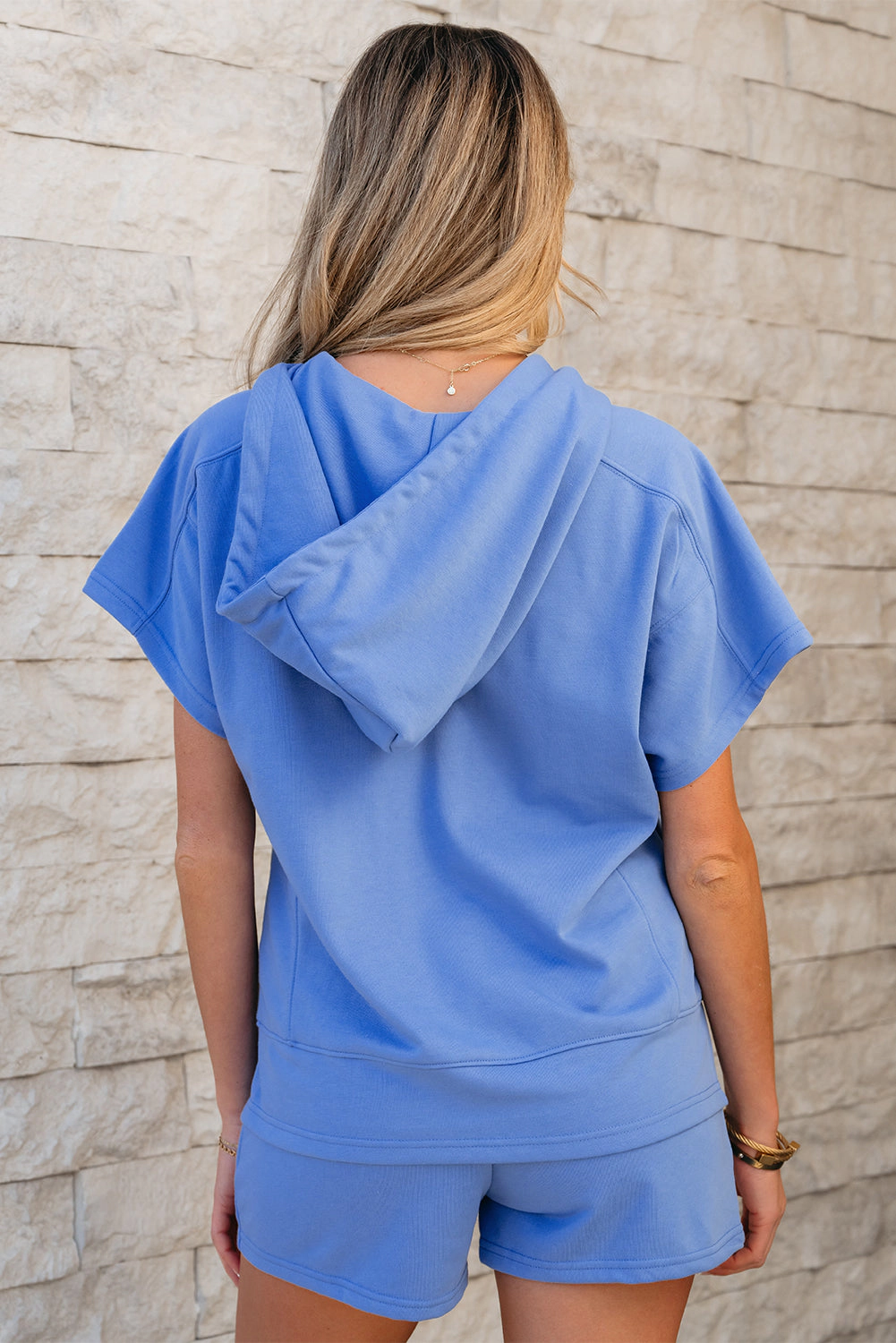 Threaded Pear Women's Karina Casual Zipped Short Sleeve Hoodie and Shorts Set