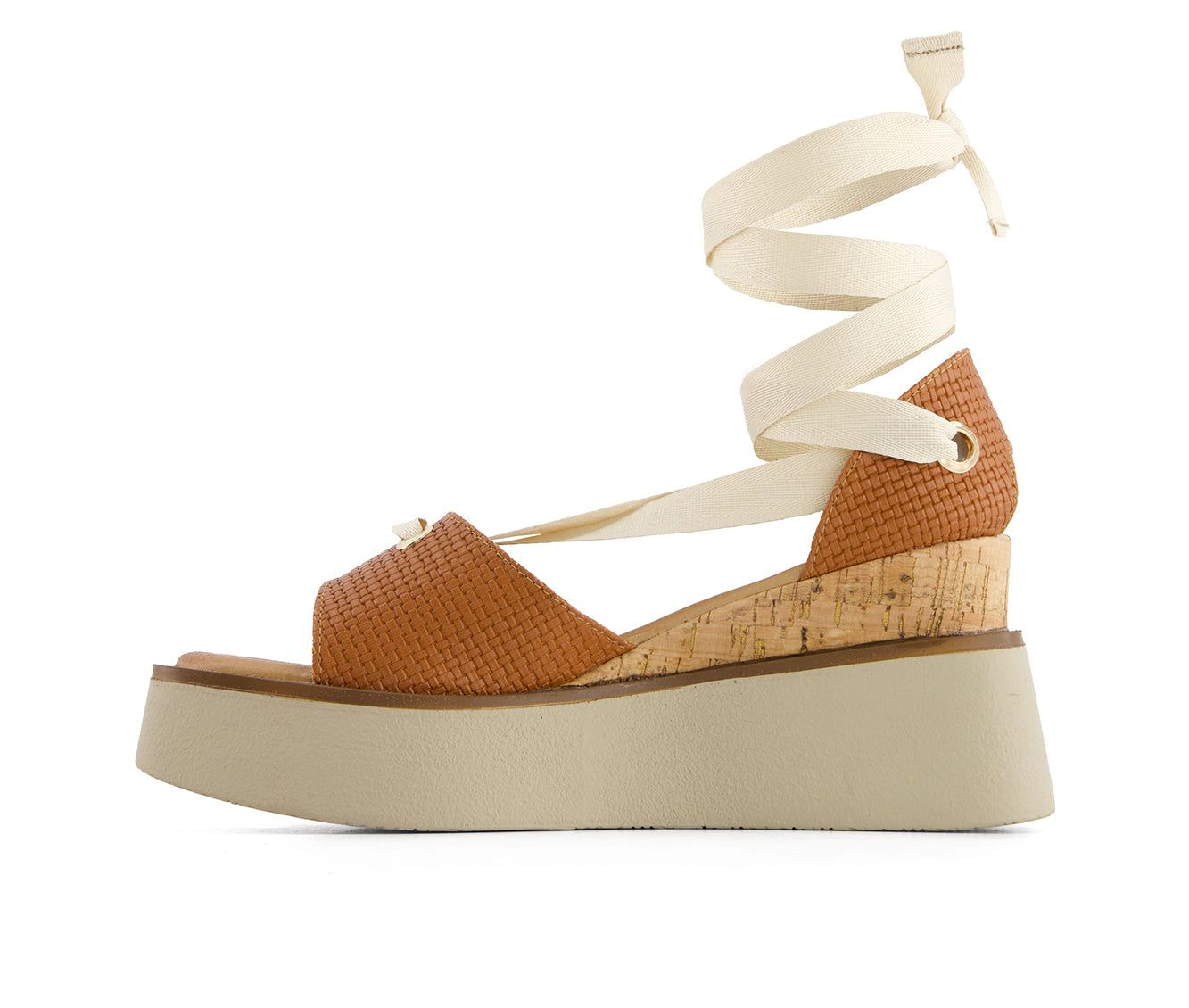 Andrea Womens Ribbon Lace Platform Wedge Sandals