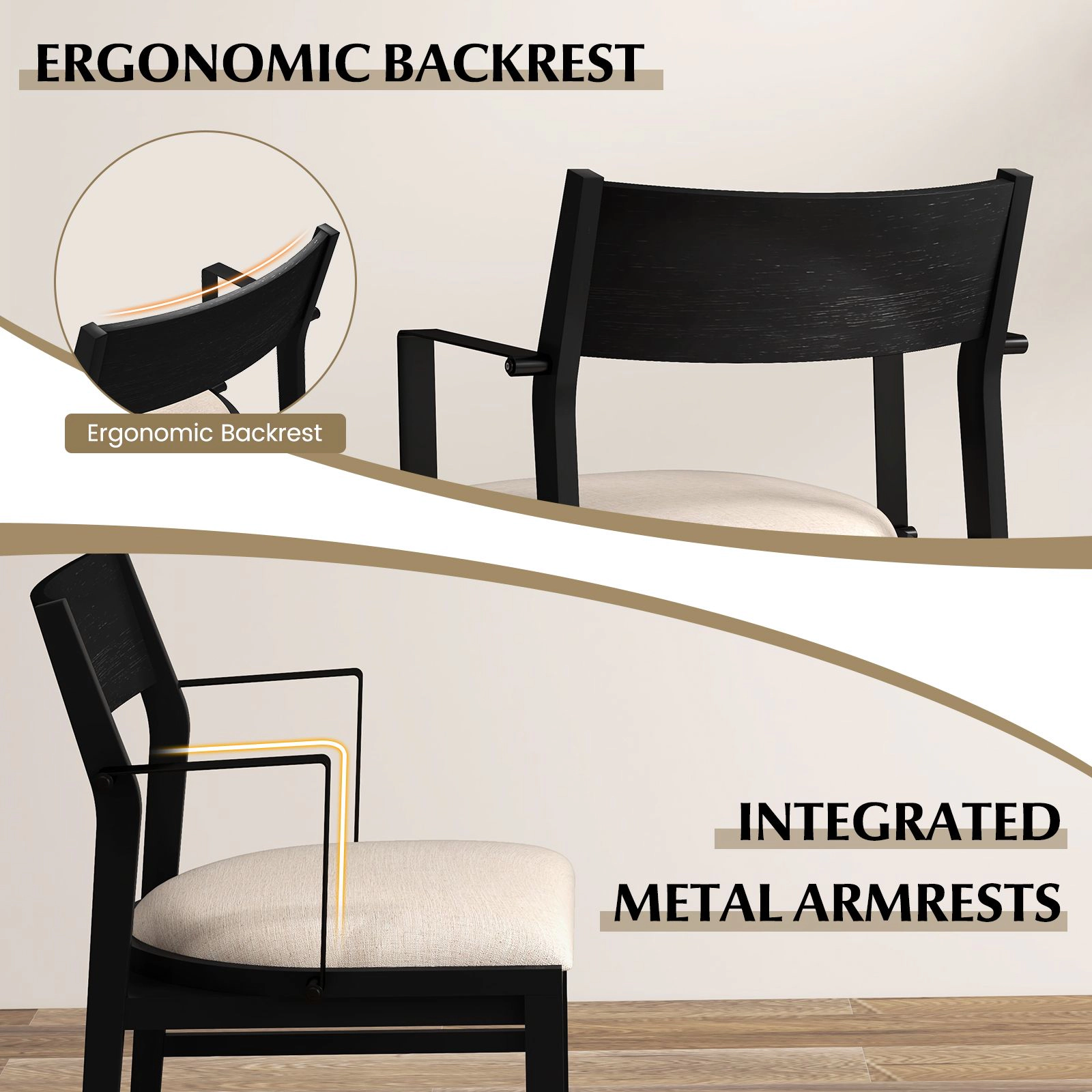 SlickBlue Upholstered Dining Chairs with Armrests Set of 2