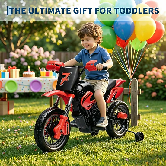 Enjyam 12V Kids Ride On Motorcycle with Dual Motors, 3-Wheel Electric Bike with Lights & Sounds for Boys & Girls