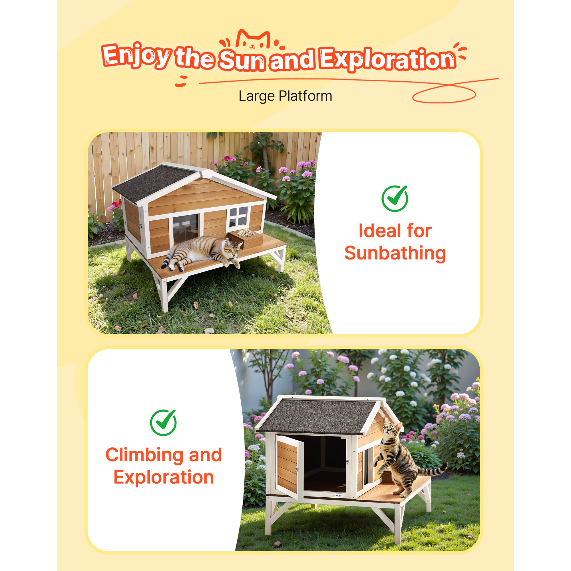 HONGGE Outdoor Wooden Cat House Shelter for Feral Cats in Winter with Waterproof Roof