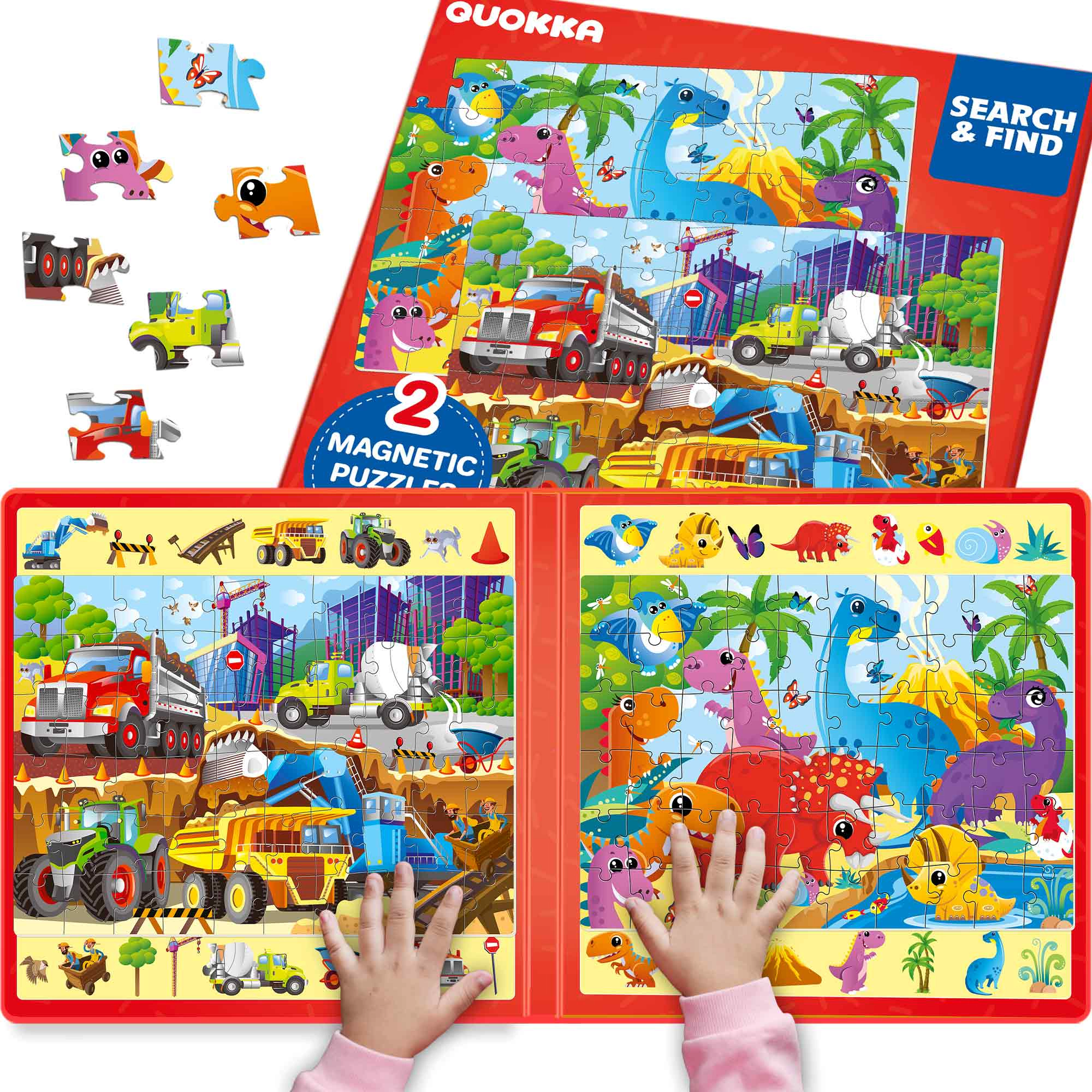 QUOKKA Magnetic Search & Find Puzzle Book for Kids Ages 3–5, 2-Pack, 60-Piece Travel Activity Set