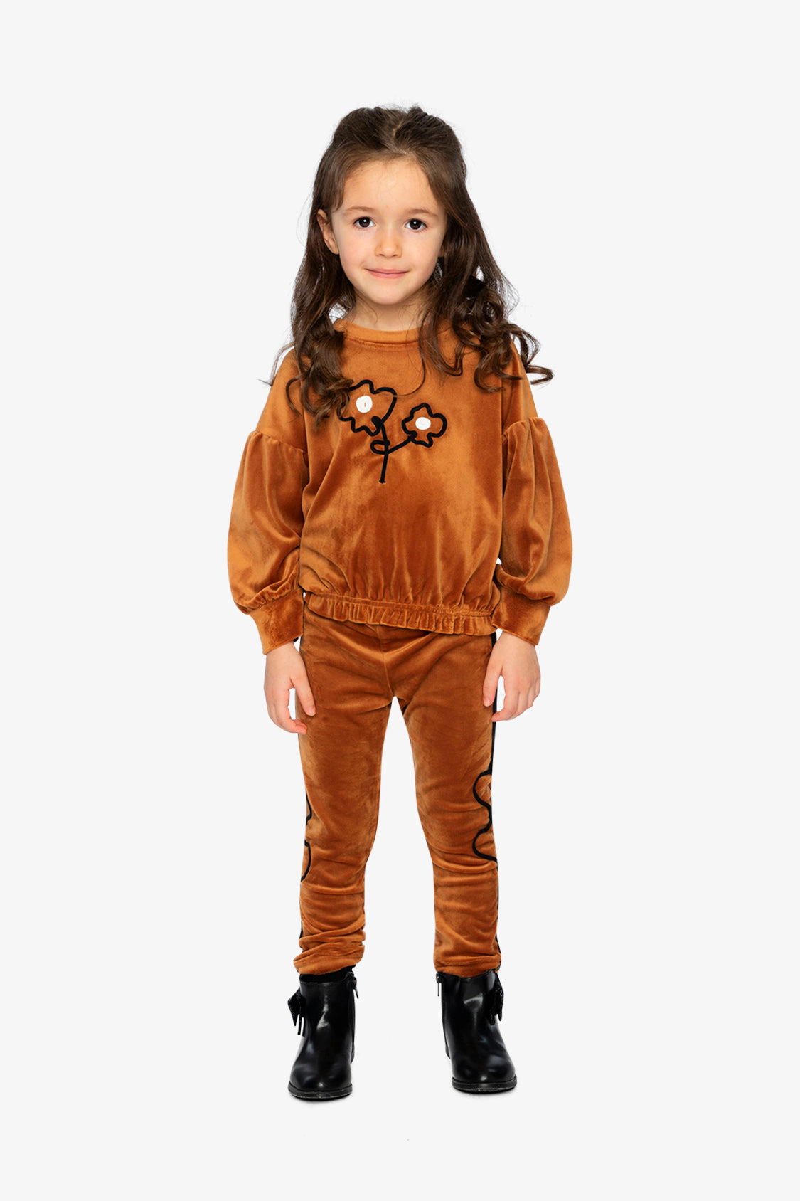 Deux par Girls Shimmer Velvet Leggings with Heart Appliqués