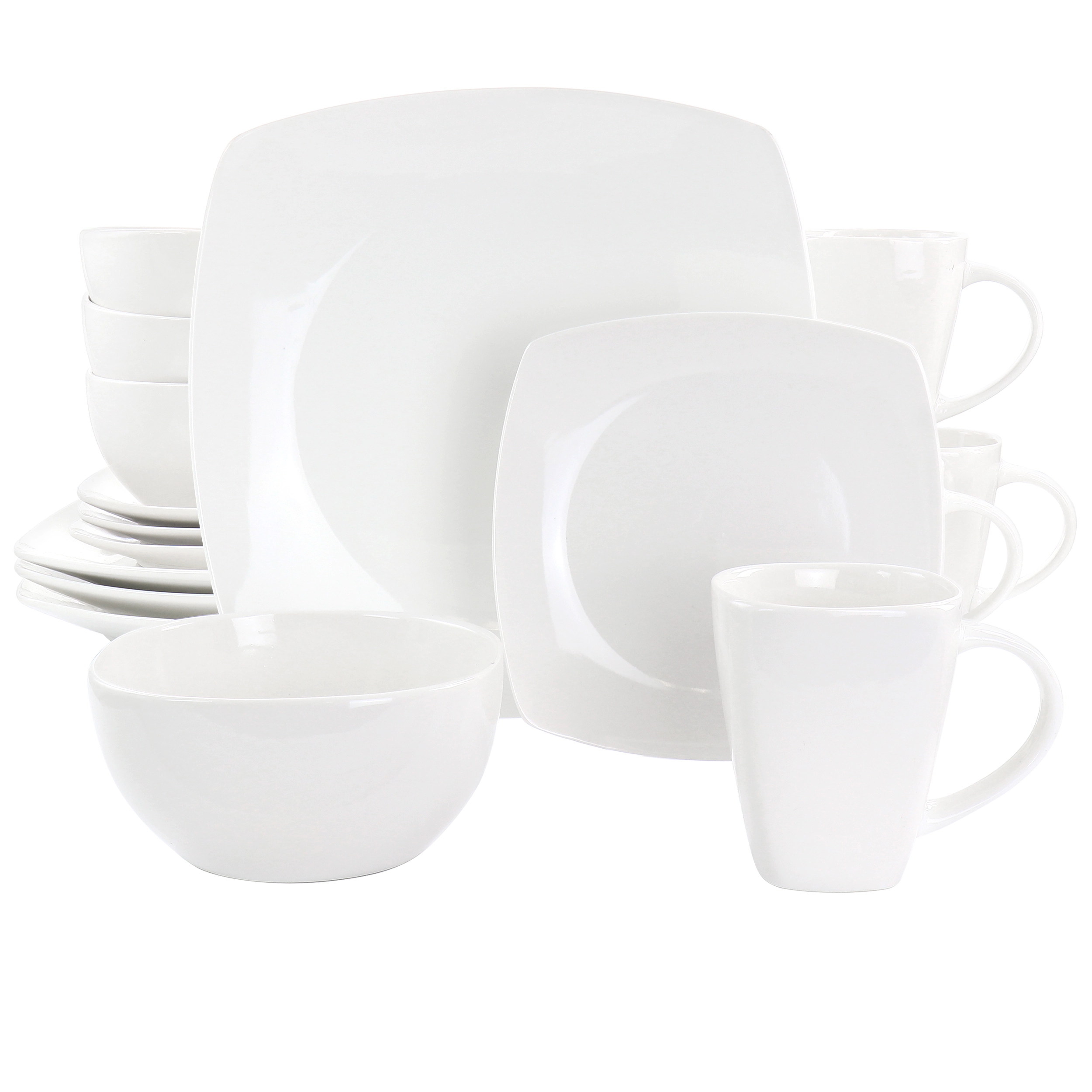 Gibson Elite Soho Lounge 16 Piece Square Fine Ceramic Dinnerware Set in White