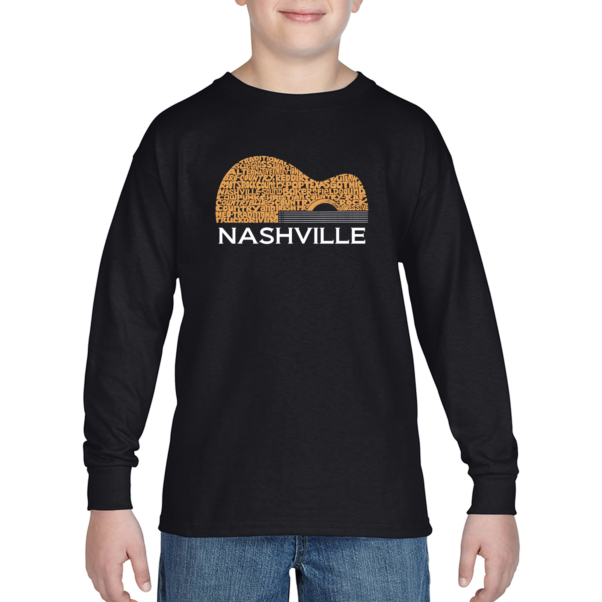 LA Pop Art Boys Long Sleeve T-Shirt - Nashville Guitar