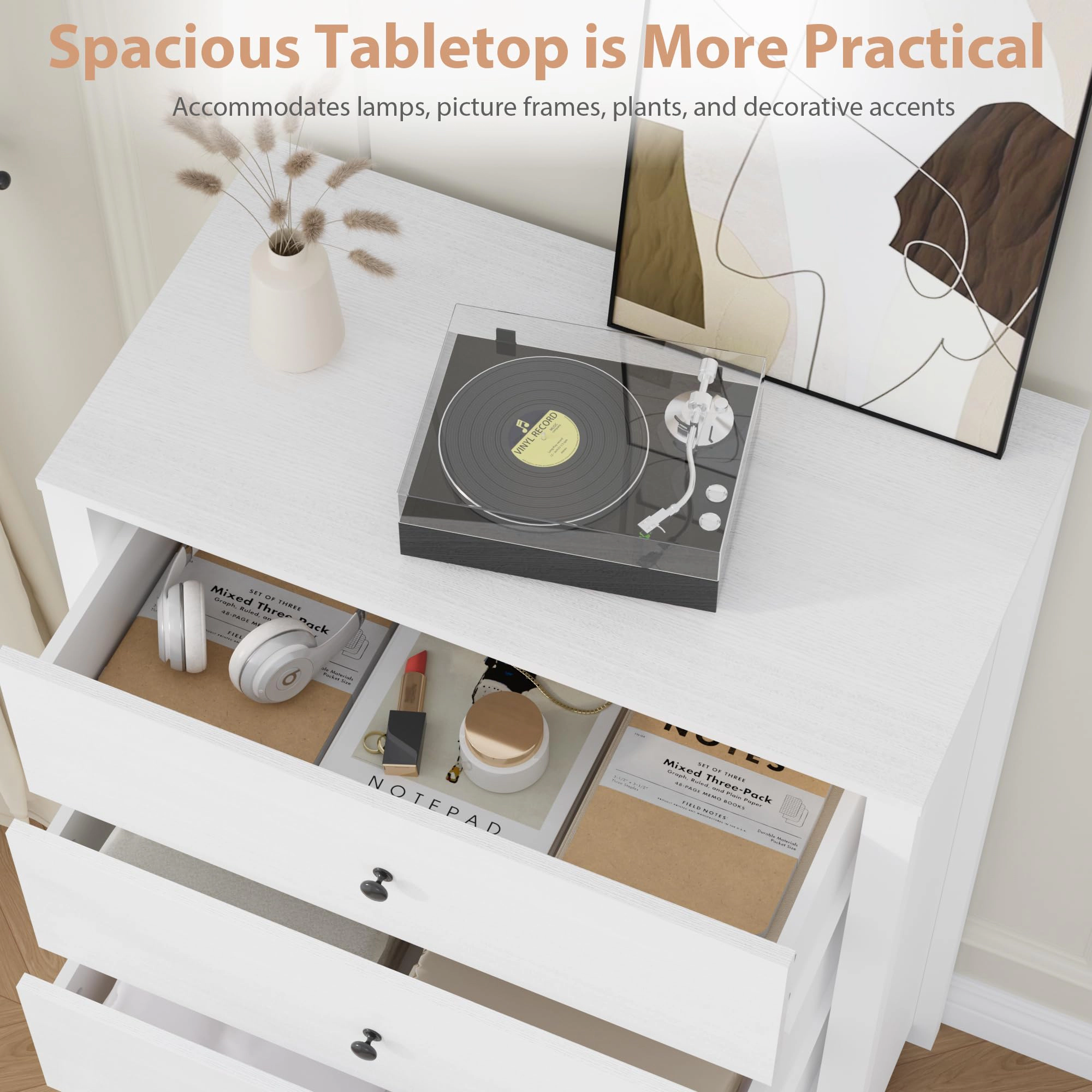 5 Drawer Dresser for Bedroom, Modern Wood Storage Chest with Deep Drawers