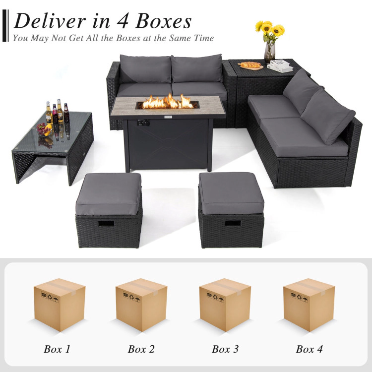 Hivvago 9 Pieces Outdoor Pe Rattan Wicker Sectional Sofa With 42 Inch 60 000 Btu Gas Fire Pit Table