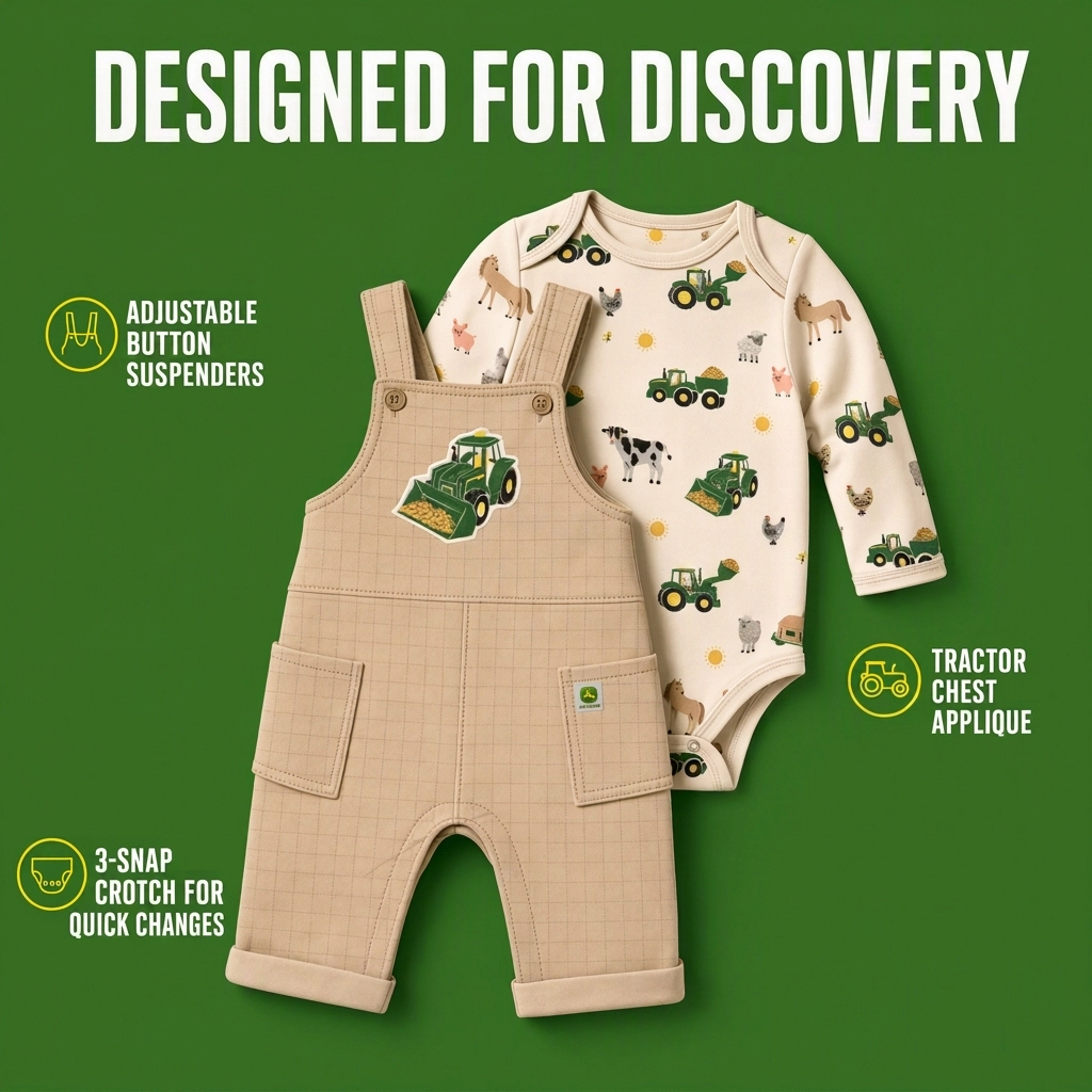 John Deere Baby Boys' 2-Piece Bodysuit and Overalls Set