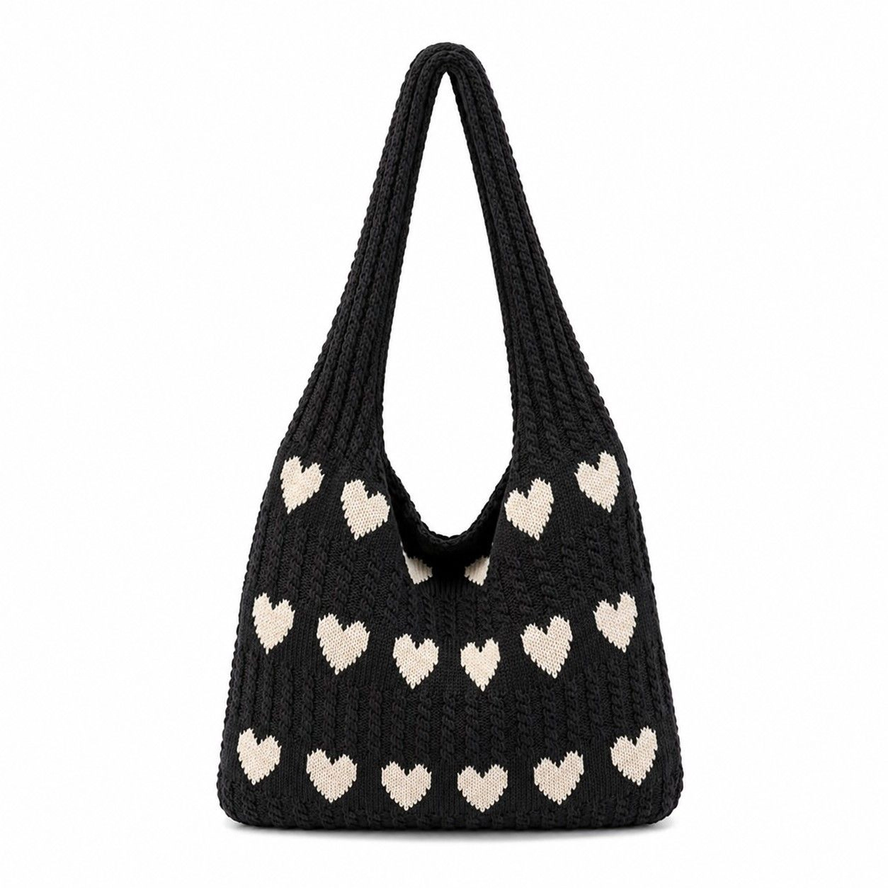 Alilang Women's Knitted Heart Tote Bag Large Capacity Casual Shoulder Lightweight Daily Bag, Ivory