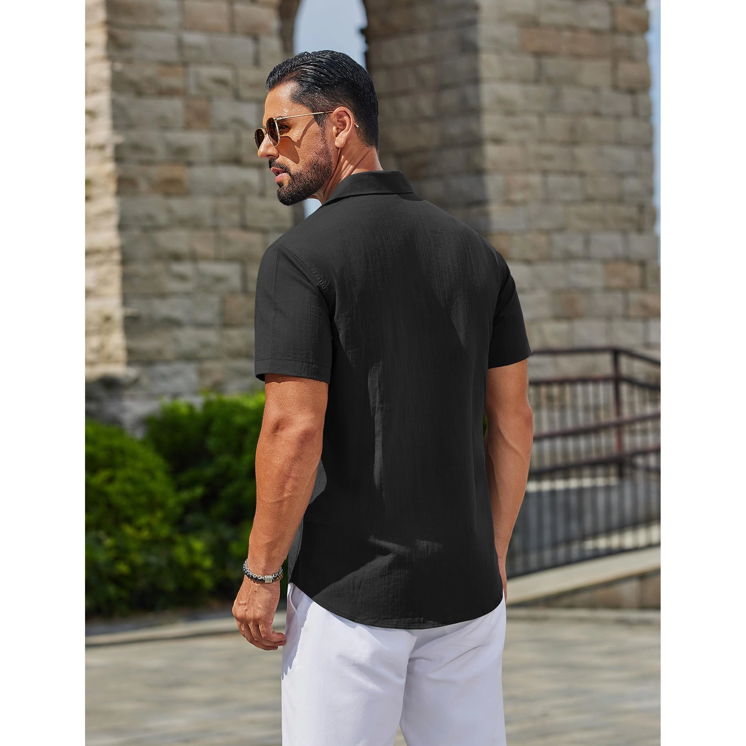 COOFANDY Mens Casual Short Sleeve Button Down Shirt Lapel Collar Pocket  Tops