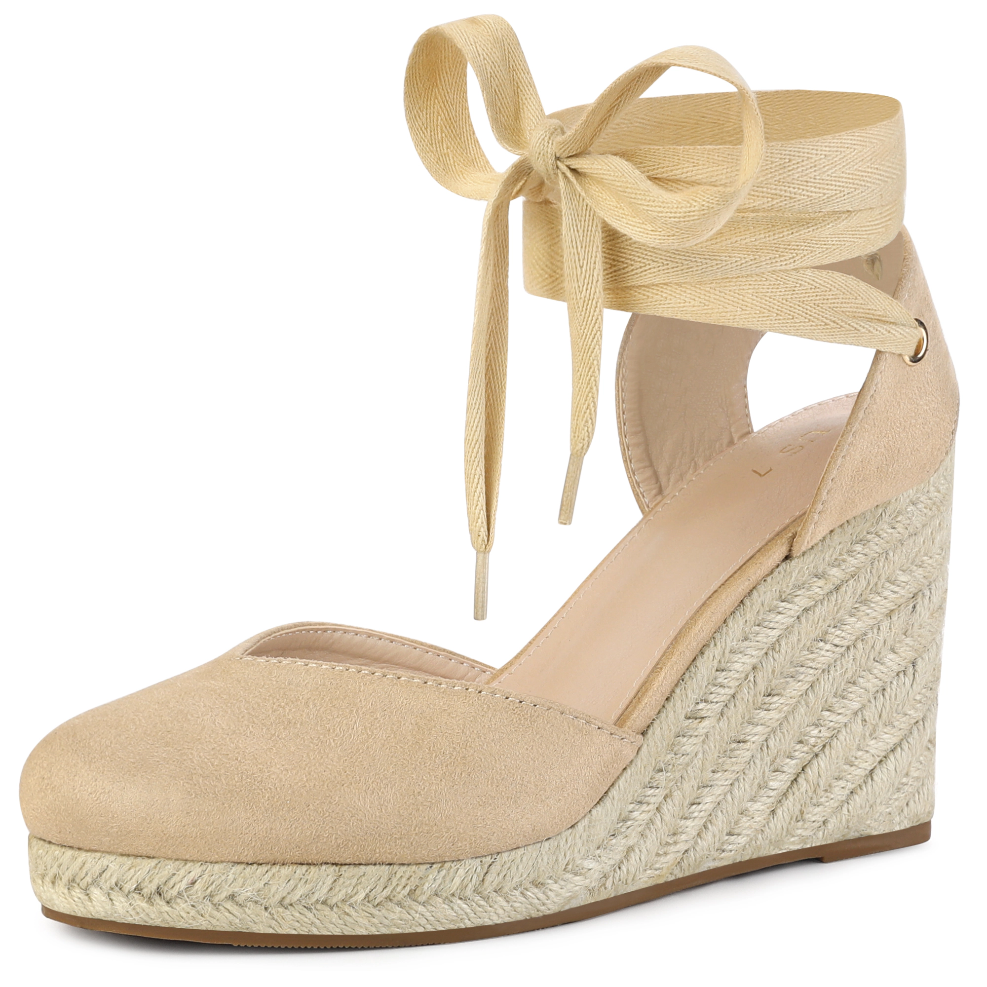BLISSFUL STEP Women's Closed Toe Espadrilles Wedges Tie Up Wedge Sandals
