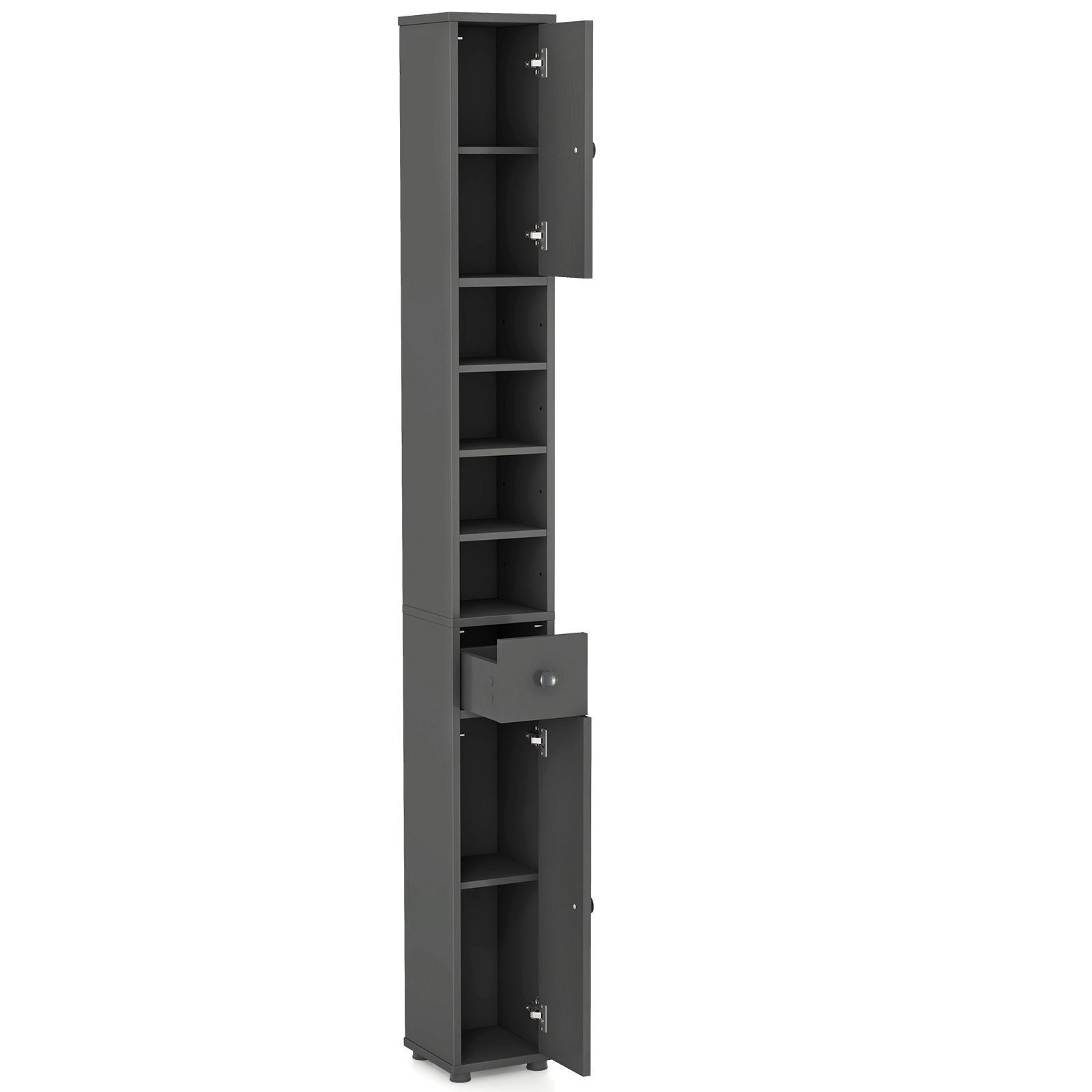 SUGIFT Freestanding Slim Drawer 5 Adjustable Shelves Bathroom Storage Cabinet 8-in x 8-in x 71-in 110-lb Capacity Gray