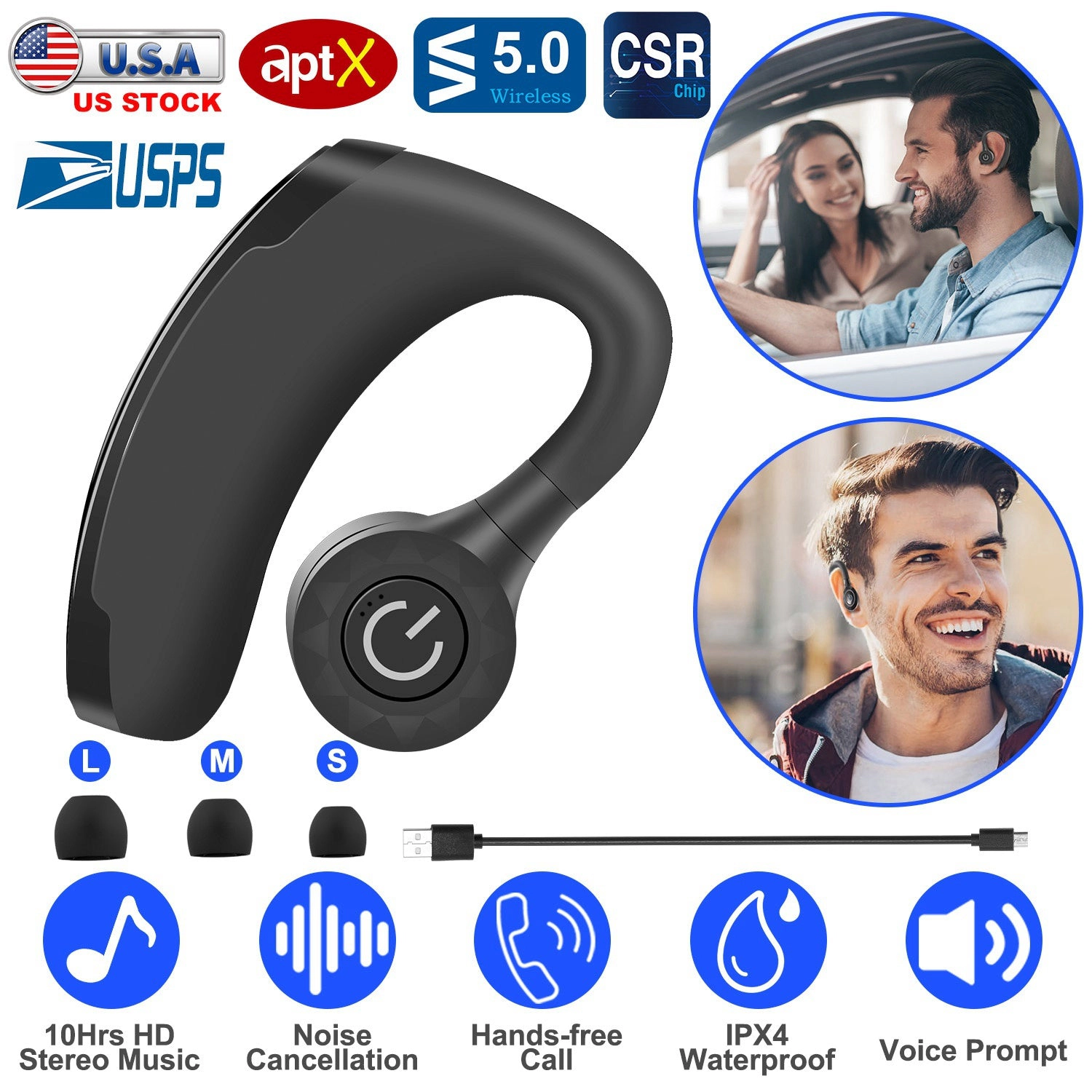 GBruno Wireless Earbuds With Ear Hook And Mic