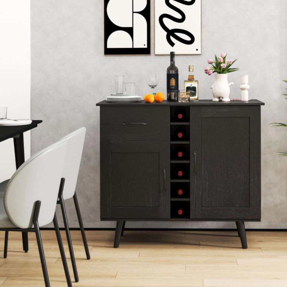 Hivvago Modern Wine Bar Buffet Cabinet With 6-Bottle Rack