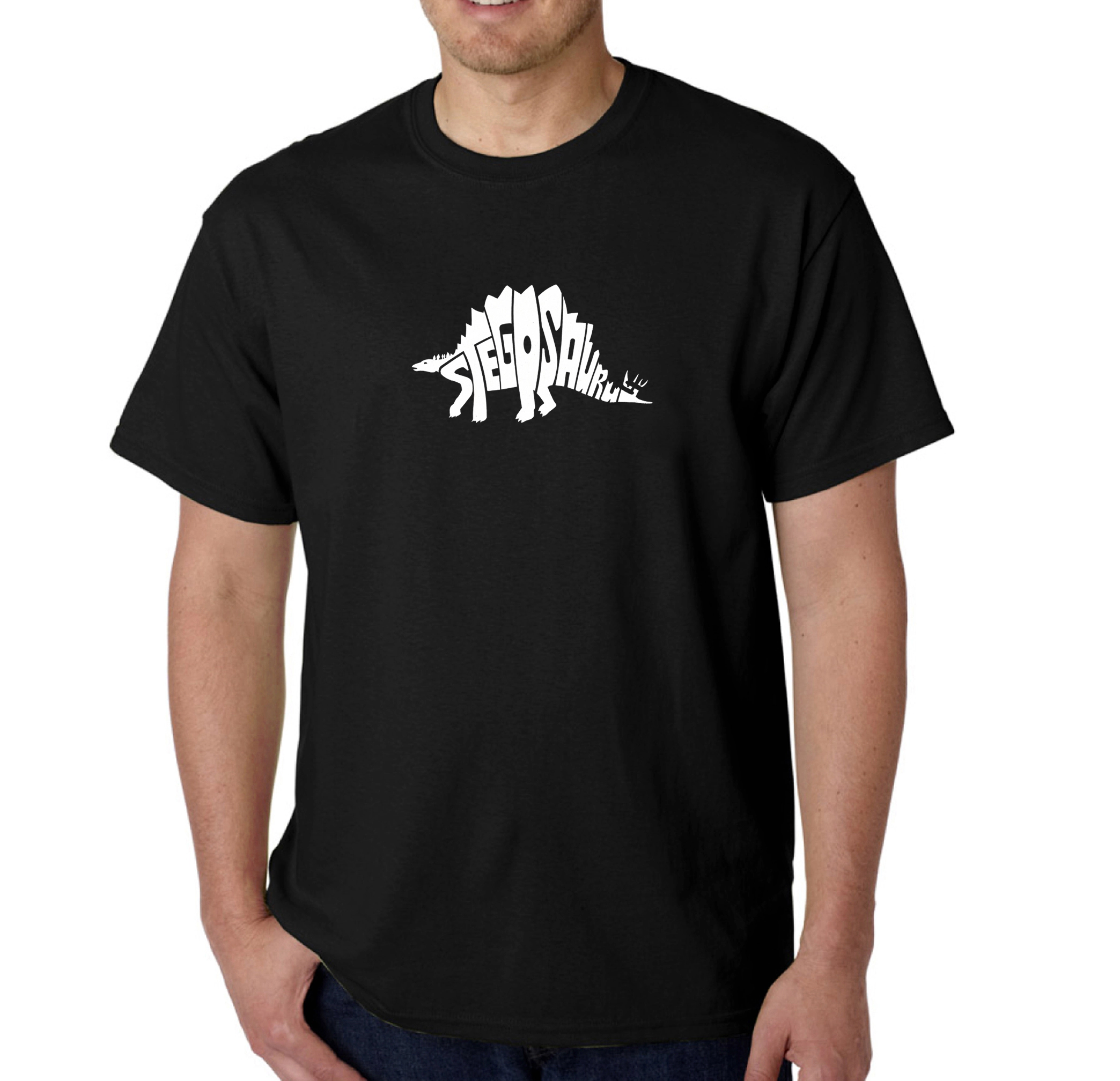LA Pop Art Men's Stegosaurus Word T-Shirt