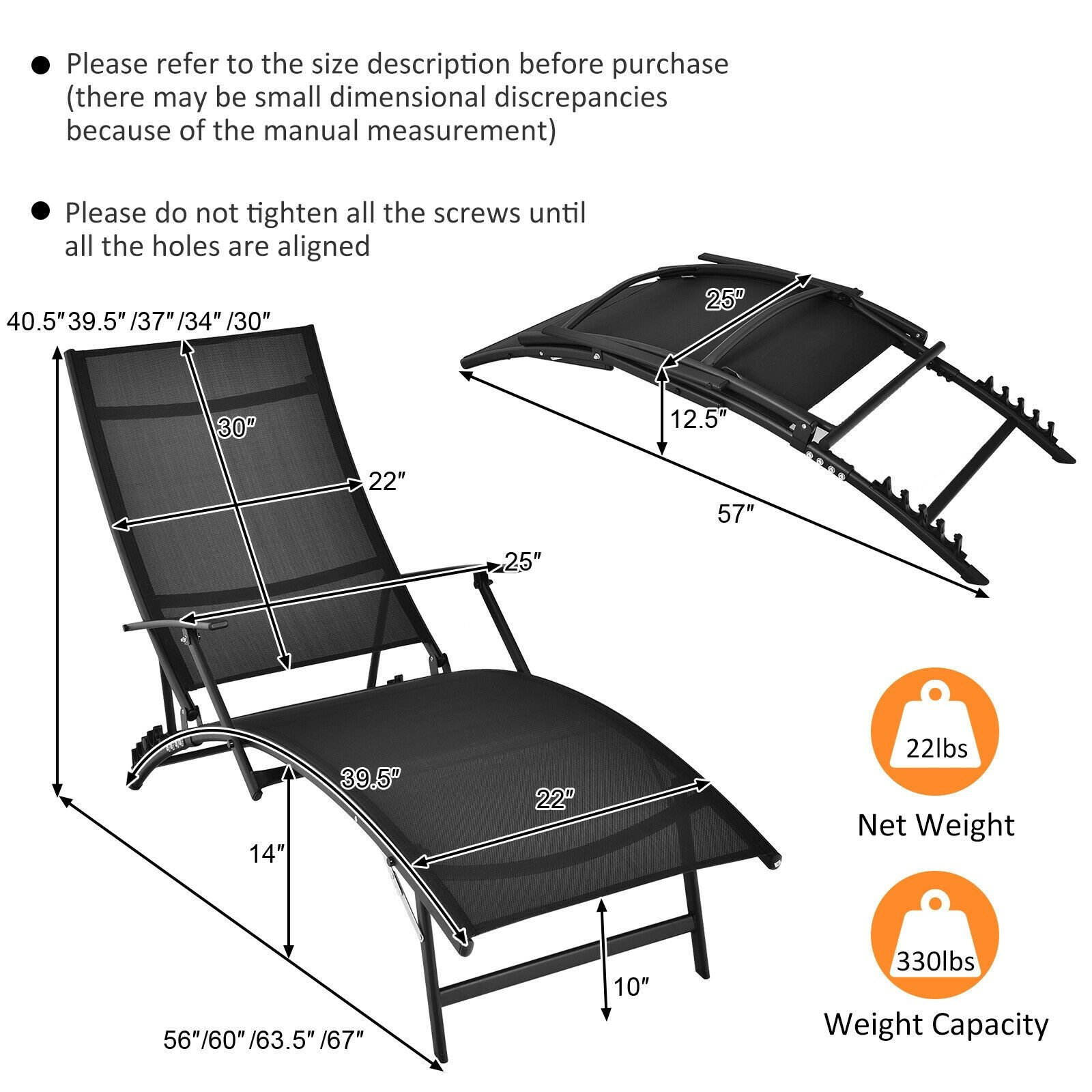 SlickBlue Unisex 2-Piece Folding Stackable Patio Lounge Chairs
