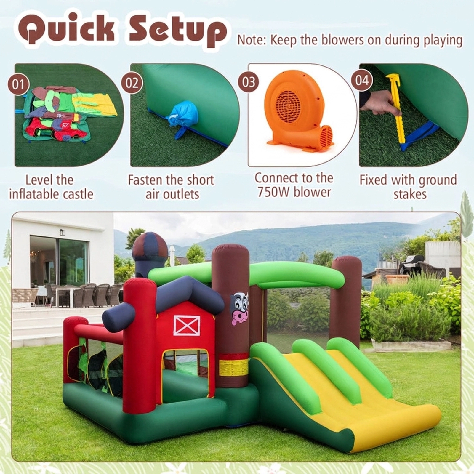 SUGIFT Kids Multicolor Castle Bounce House with Dual Slides Ball Pit and 750W Blower 144-in W 100-lb Per Child