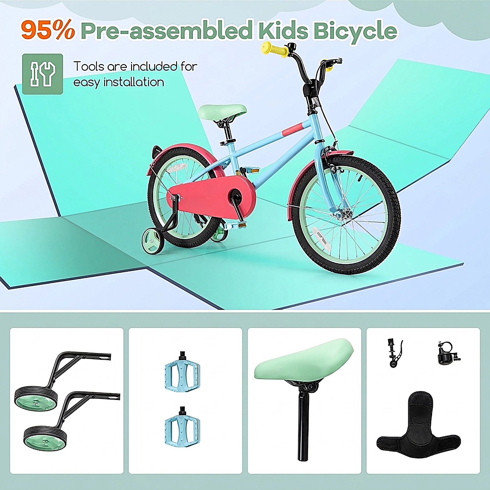 SUGIFT 18-in Blue Kids Bike with Training Wheels 3-in Adjustable Handlebar and Saddle 145-lb Rider Capacity