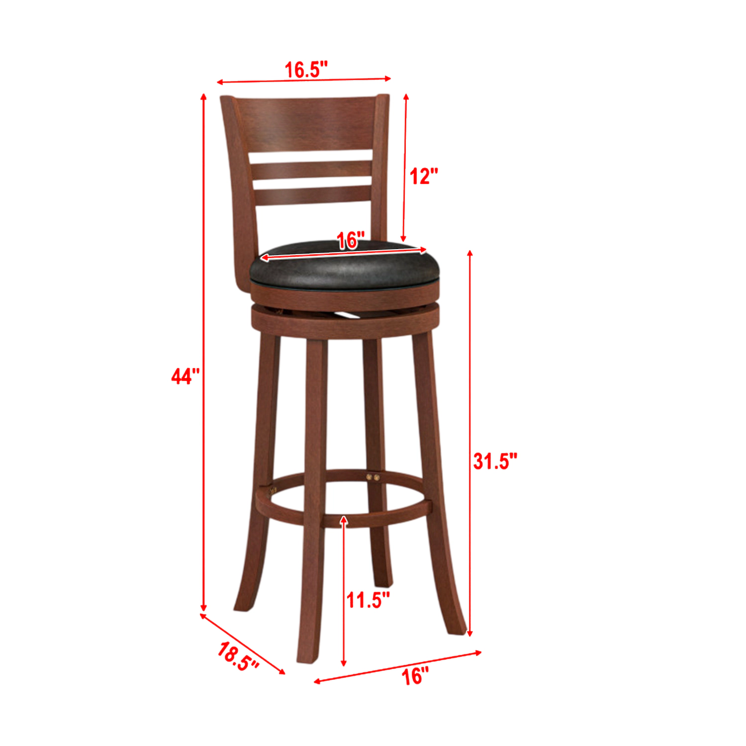 Hivvago Pair of 360° Swivel Bar Stools with PU Leather Seats