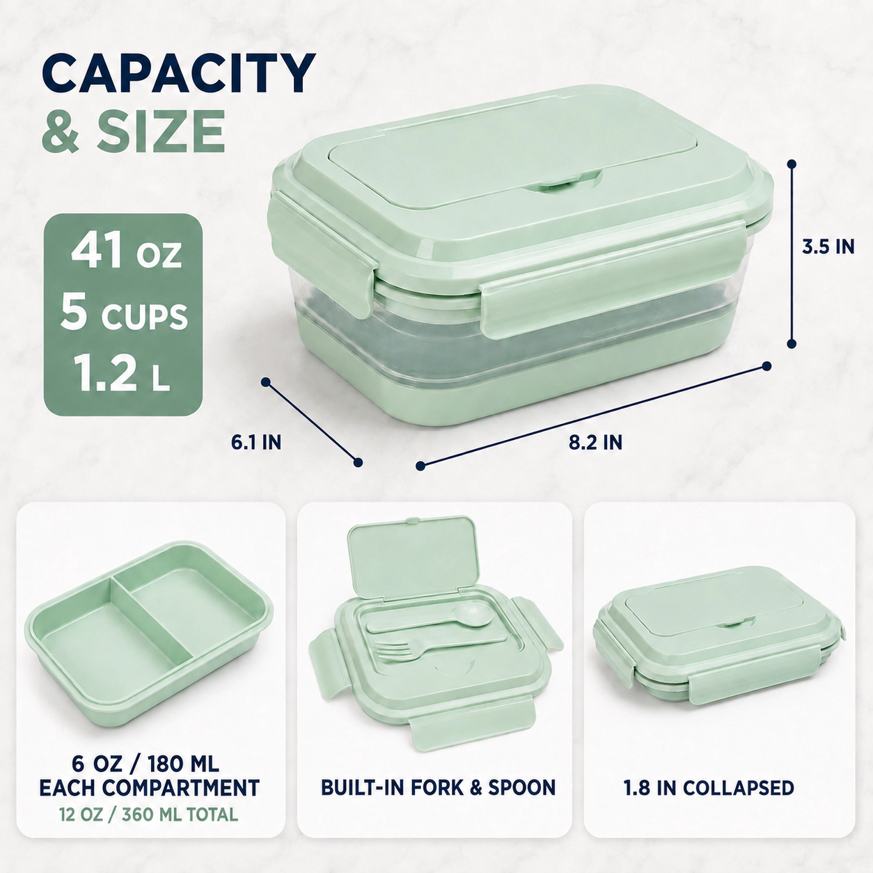 CHEFSPOT Collapsible Silicone Bento Lunch Box With Utensils