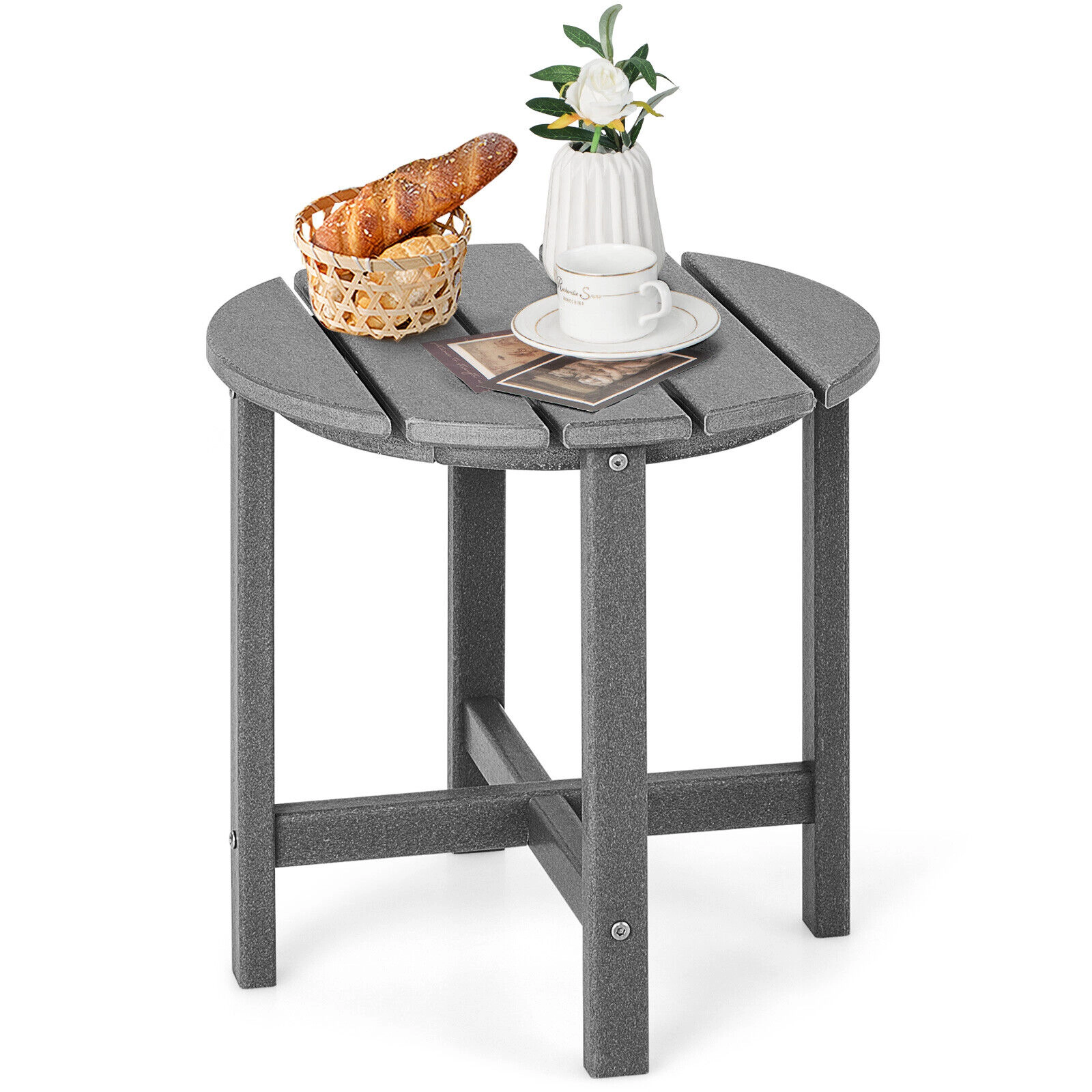 SUGIFT Gray 18-Inch Round HDPE Adirondack Side Table