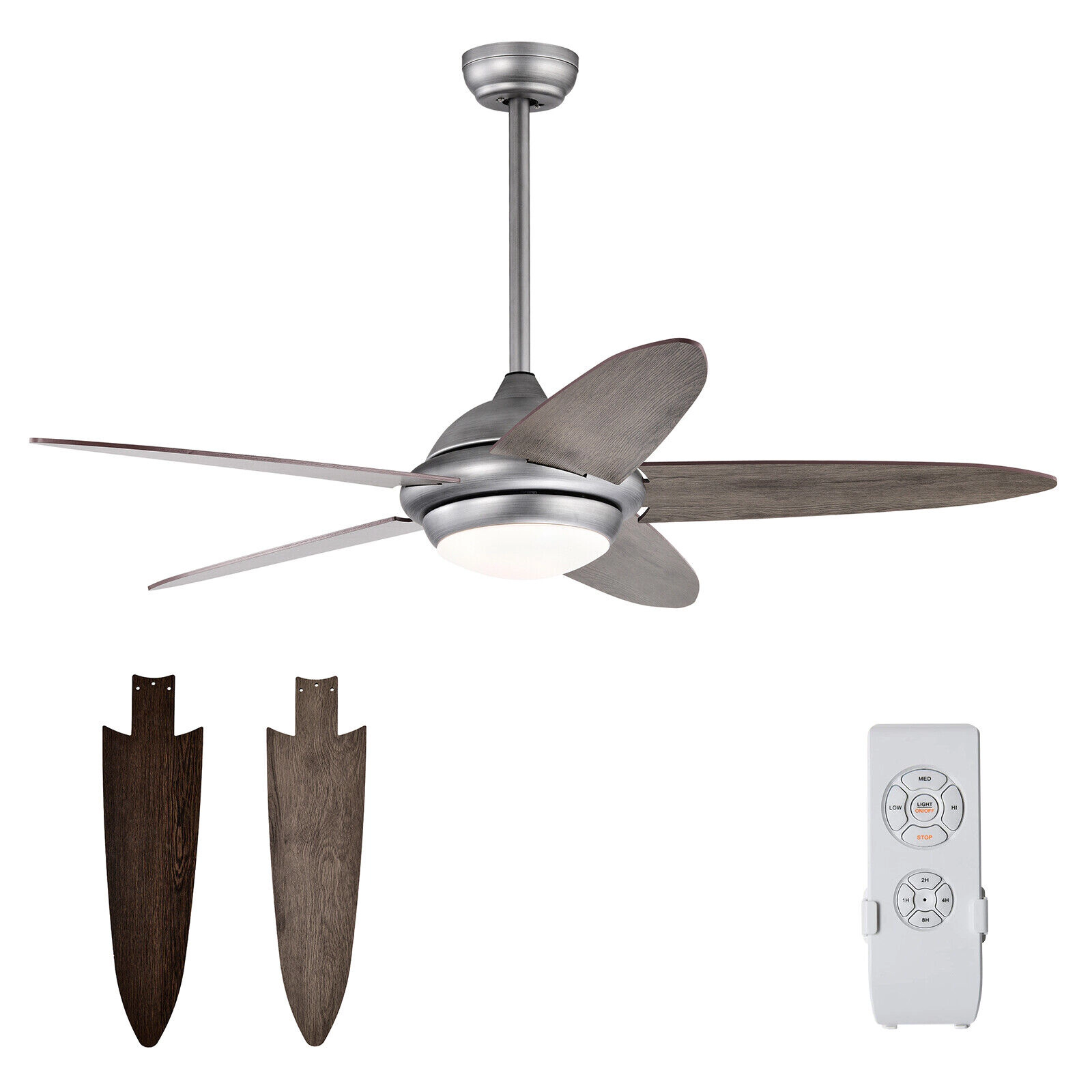 SUGIFT Silver Gray 5-Blade Ceiling Fan with 22W LED Light and 3 Color Temperatures 52-in Dia 5120-CFM