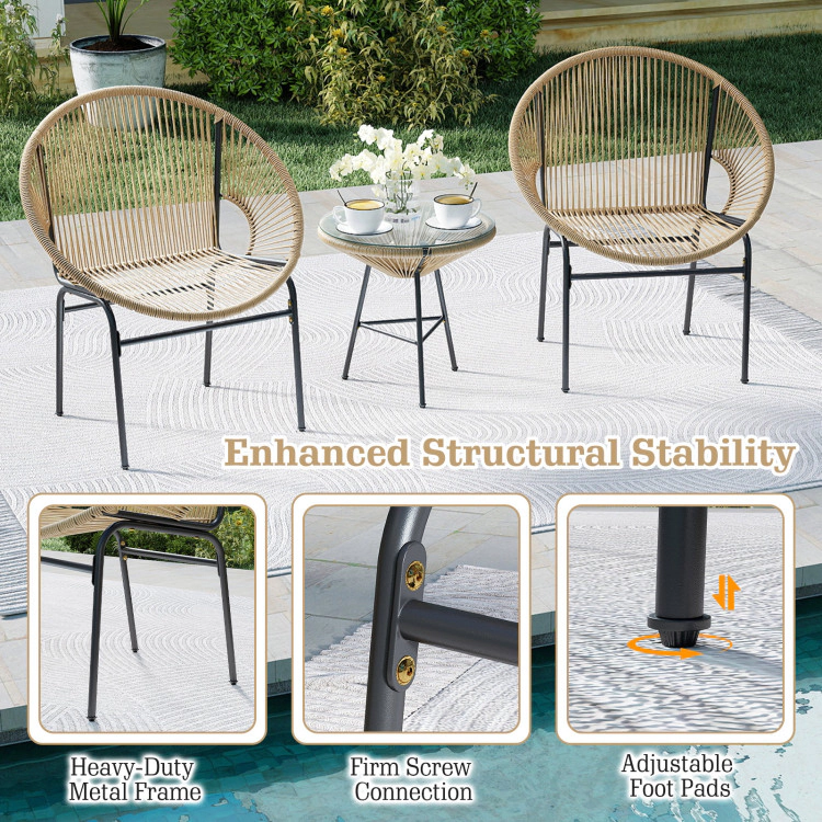 Hivvago 3 Pieces Patio Acapulco Furniture Bistro Set With Glass Table